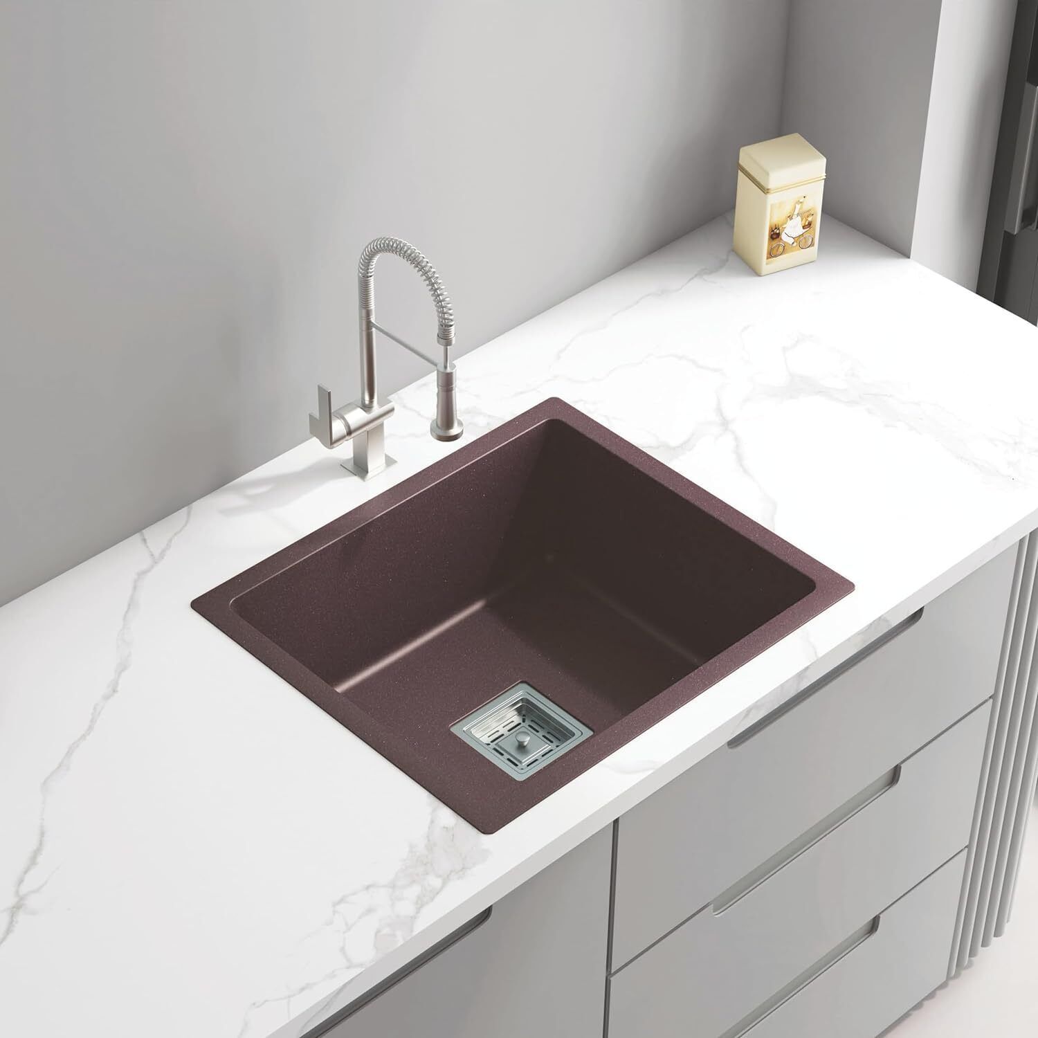 CHOCO BROWN Ceramic Quartz Kitchen Sink with all Accessories (21"x18"x8") SYON412 Vessel Sink-image-47