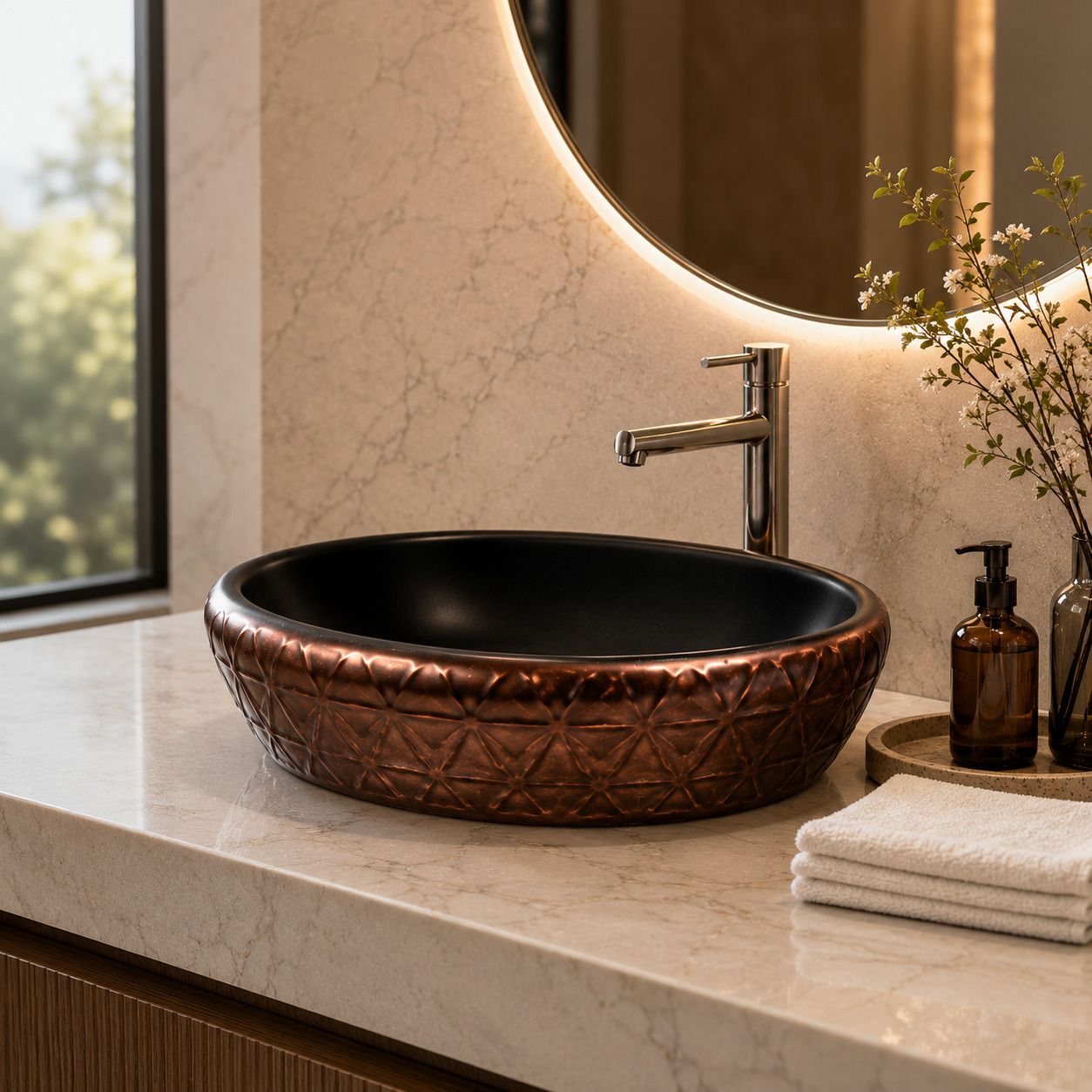 uniwell Premium Curved Ceramic Counter Top Bathroom Basin | Fancy Matte Vanity Bowl | US-1050-D Table Top Basin-picture-37