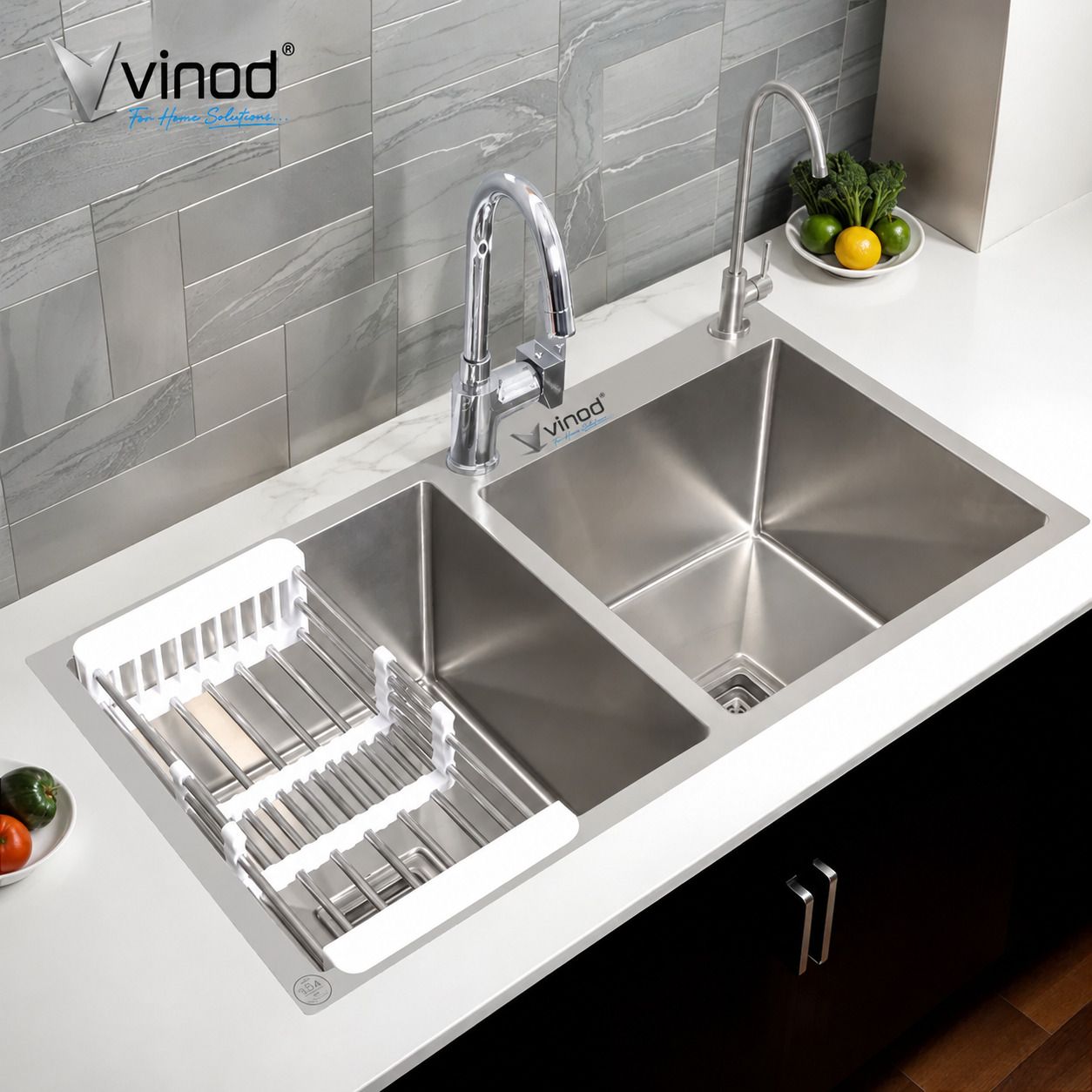 Vinod 37" x 18" x 10" Inch Tap Hole Handmade Kitchen sink 304 Grade SS Matt Sink Vinod 37x18x10 Tap Hole Double Bowl Handmade Sink 304 Grade SS Kitchen Sink Vessel Sink-image-46