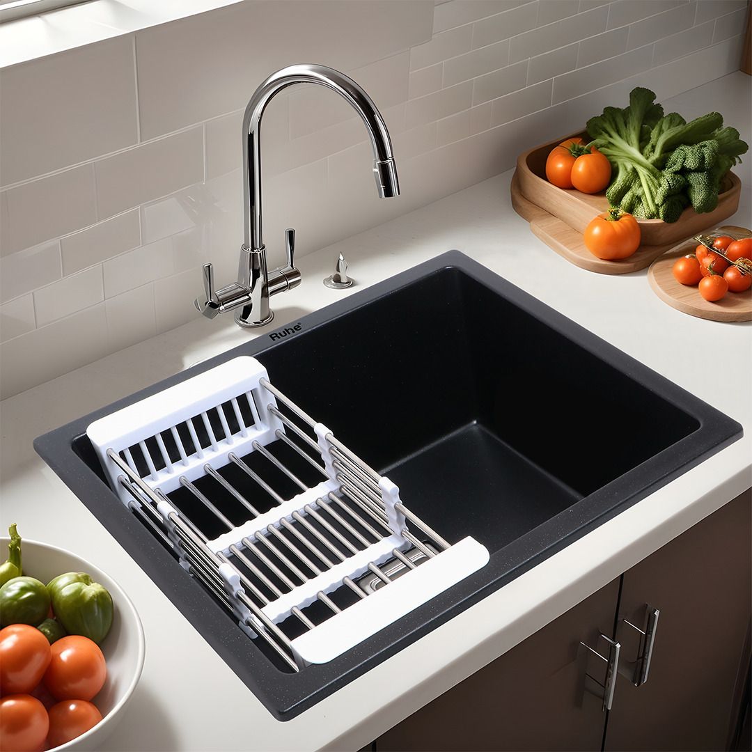 Matte Black Finish 24x18x9 inches Kitchen Sink | 12.5mm Thick Black Quartz Single Bowl Kitchen Sink (24” x 18” x 9”) Vessel Sink