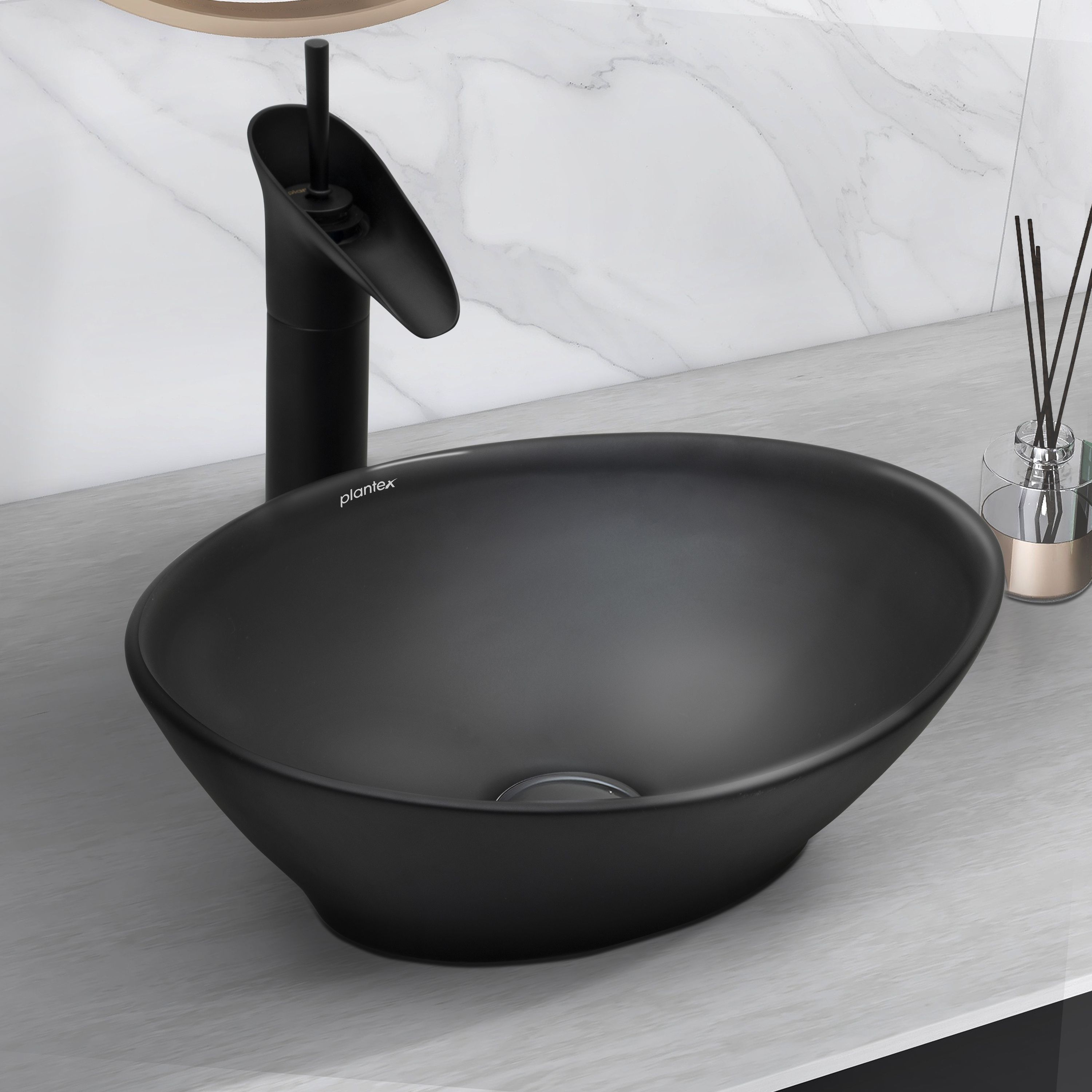 Ceramic Basin for Bathroom/Table Top Ceramic Basin/Washbasin for Bathroom (BOAT-NS-BLACK-Marble Finish) Counter Top-image-11