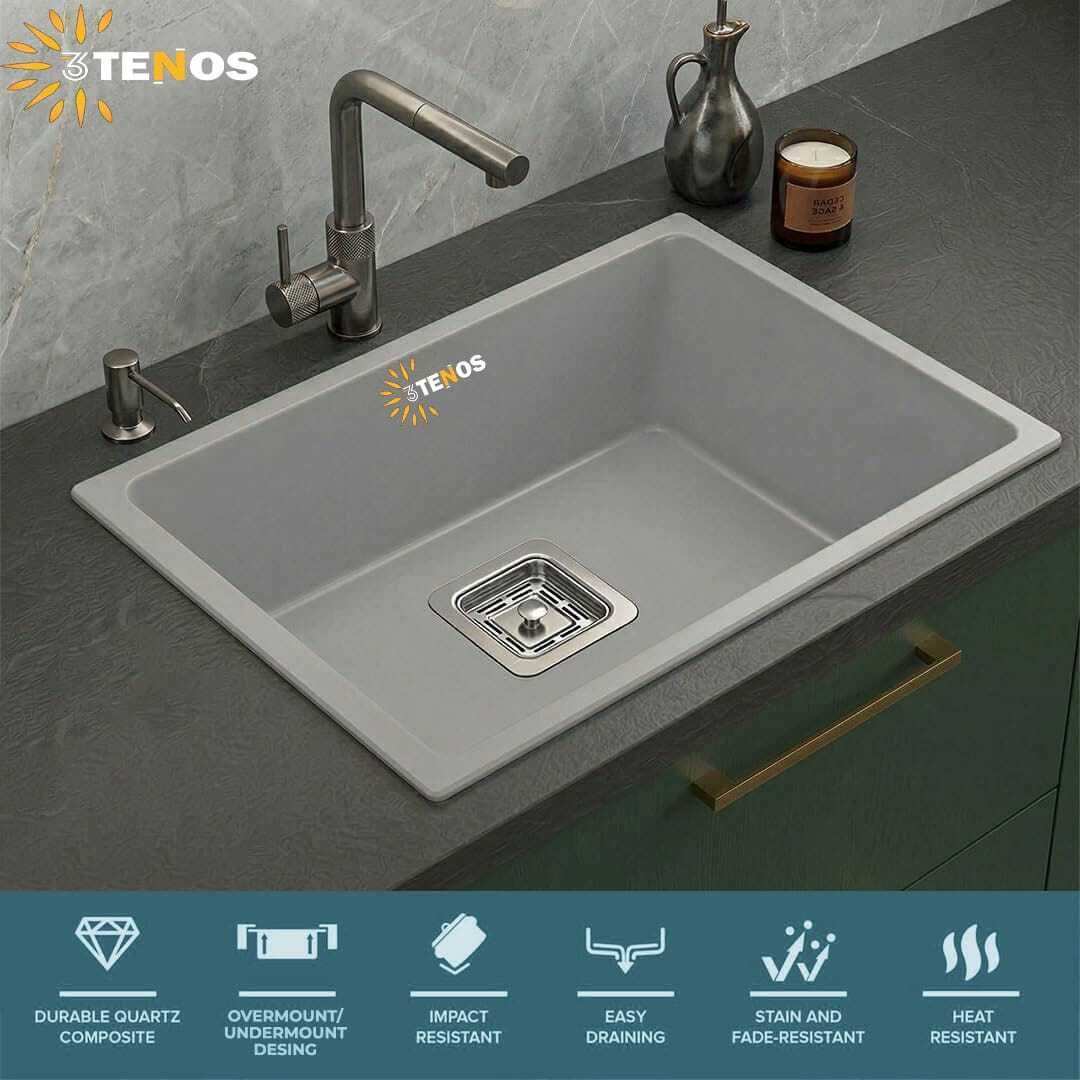 Heavy Duty Natural Granite Quartz Kitchen Sink 24*18*9 inch Premium Matte Grey Granite Kitchen Sink Single Bowl 9 Inch Deep Vessel Sink-image-34