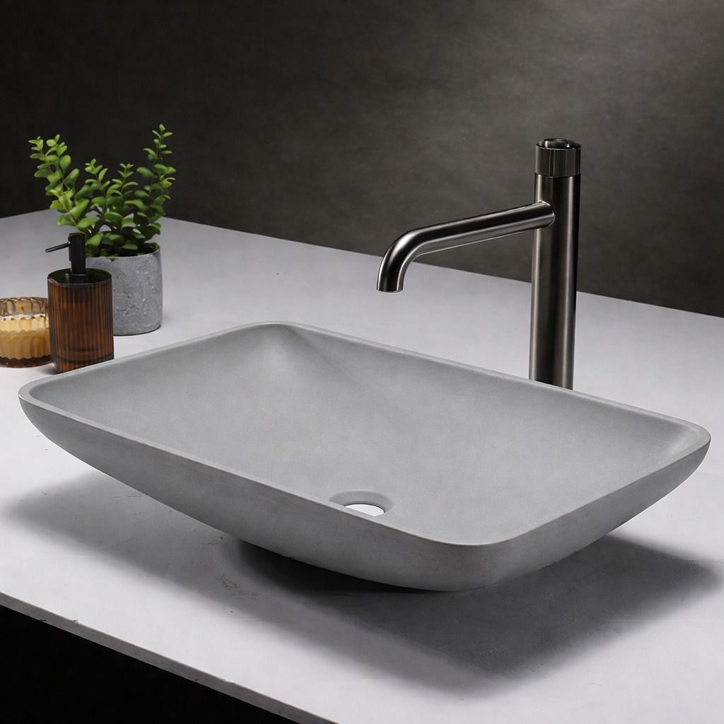 uniwell Premium Rectangle Cement Counter Top Bathroom Basin | Fancy Matte Vanity Bowl | US-1044-A Table Top Basin-picture-27