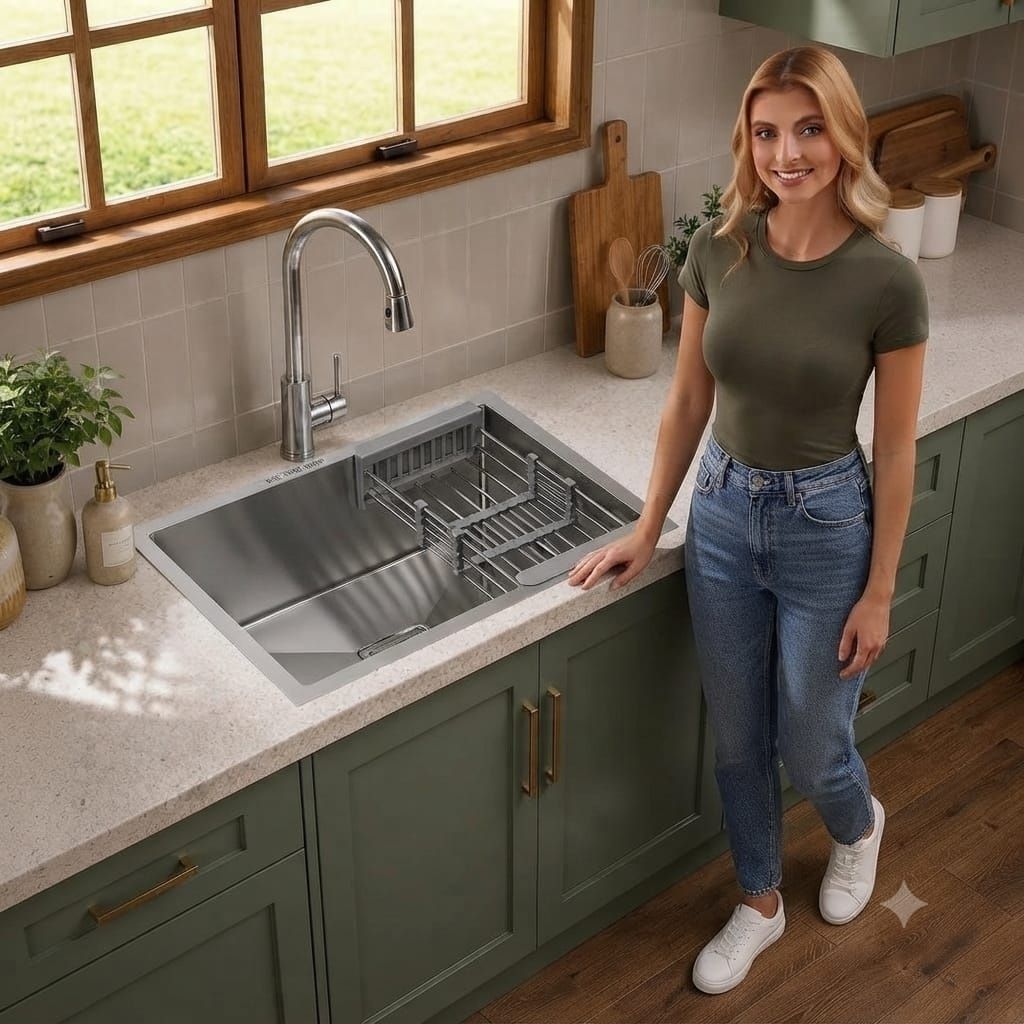 Kitchen Sink PREMIUM HANDMADE 24x18x10 Inch Handmade Single Bowl Steel Brushed Matte Finish Including Coupling Fruit Tray Hose Pipe Kitchen Sinks Vessel Sink-image-37