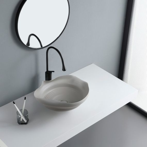 uniwell Handcrafted Ceramic Wash Basin Artistic Irregular Design Matte Vanity Table Top US-4008 Vessel Sink-picture-30