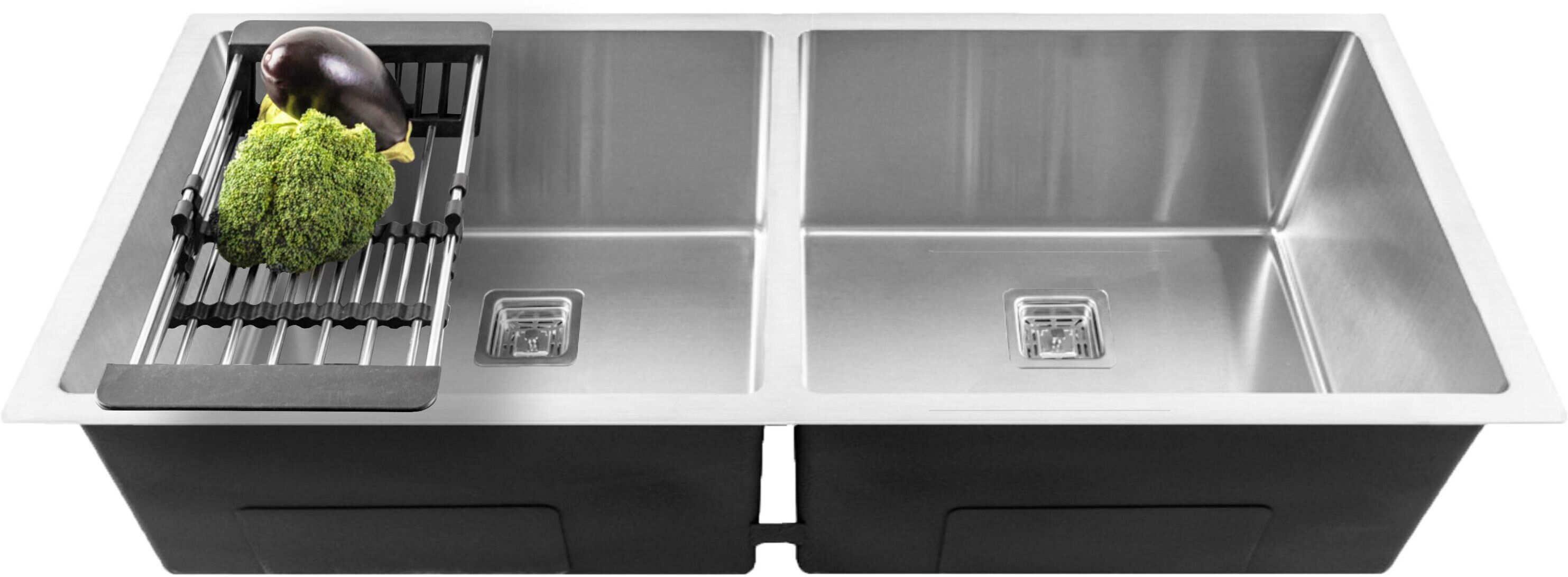 fossa 45"x20"x10" Inch Double Bowl Premium Handmade Kitchen Sink Matte Finish FS-15 Vessel Sink-picture-10