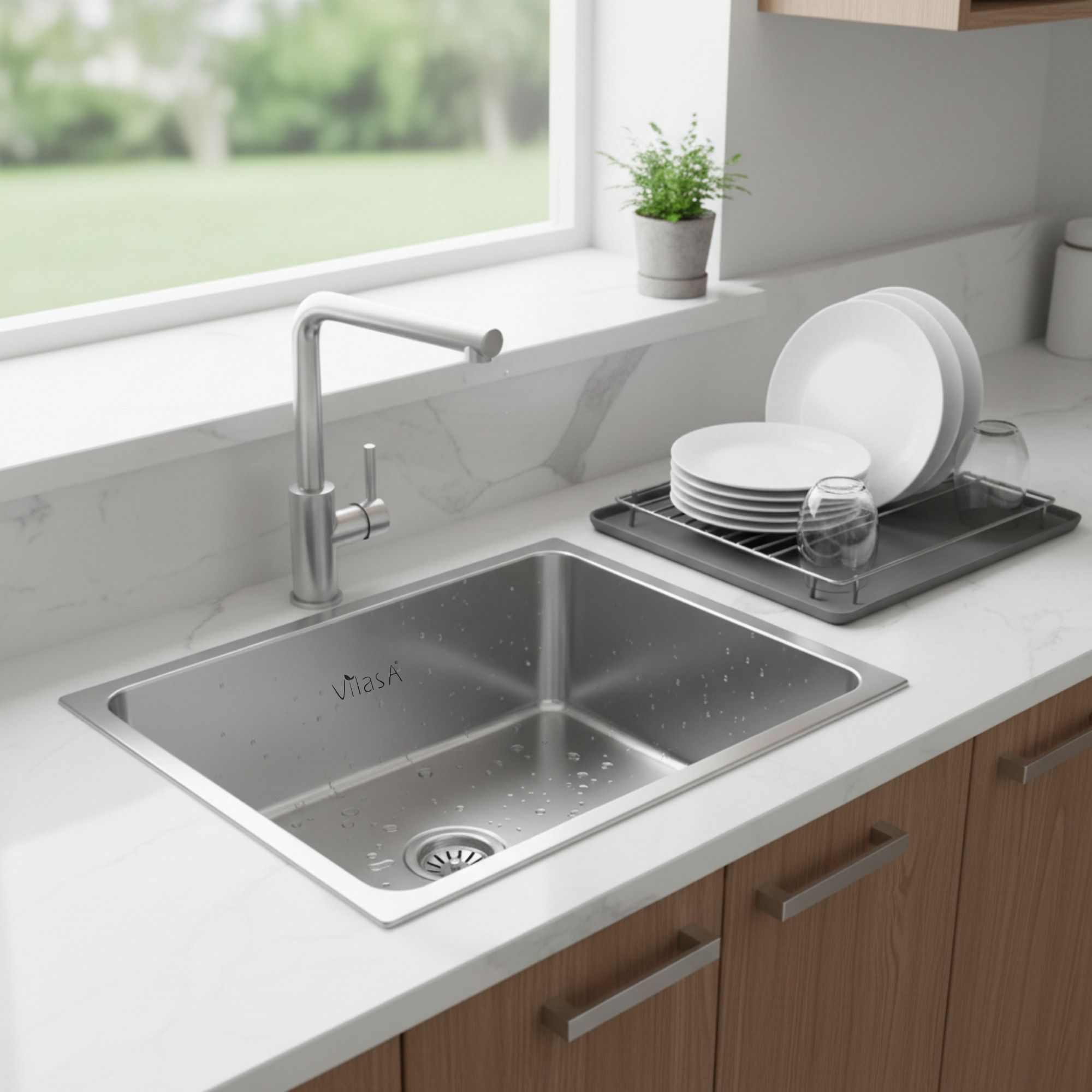 vilasa Square Single Bowl Kitchen Sink | Glossy Finish | 16X16X8 Inches | Counter Top-picture-18