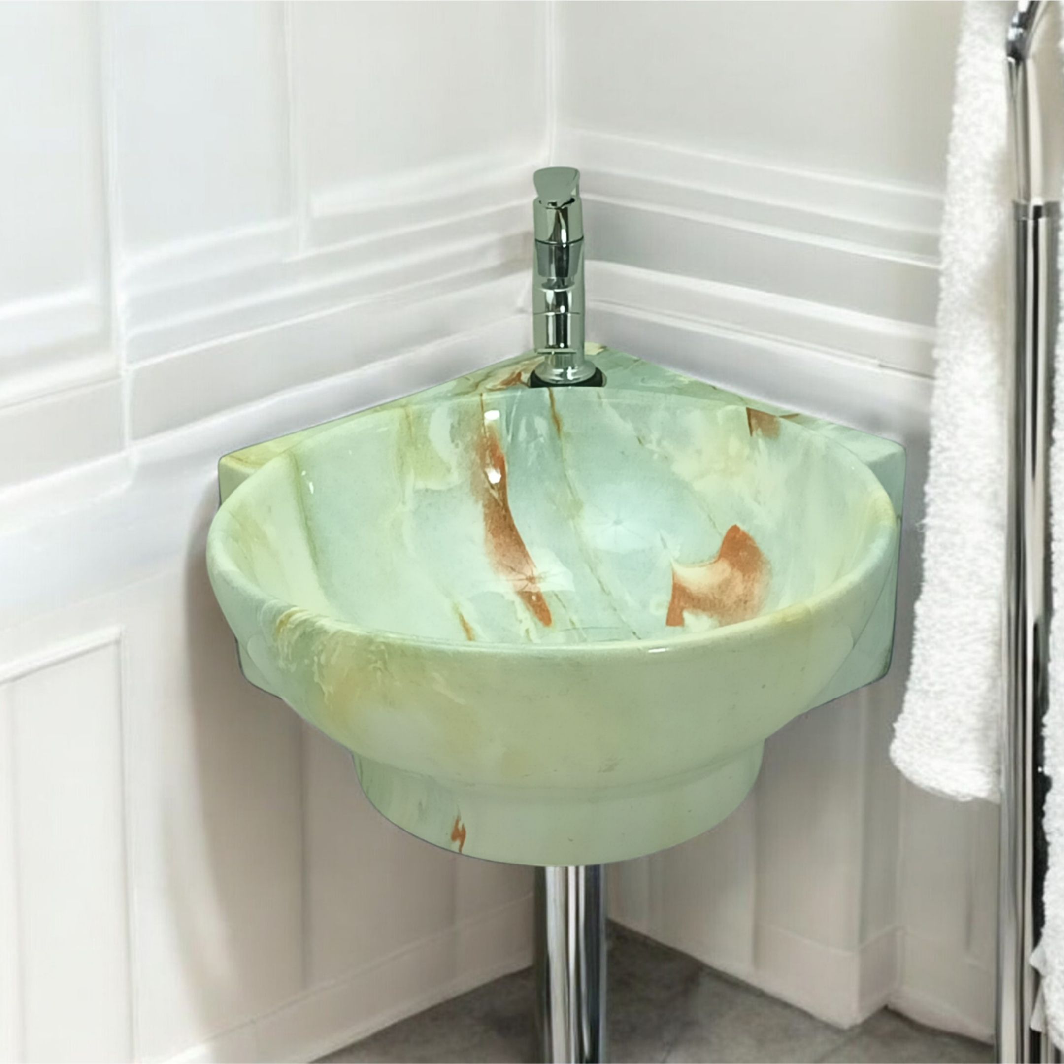 reyal Premium Corner Sink/Wall Mount Basin for Bathroom (12x16x5 Inch) Corner Basin-picture-3