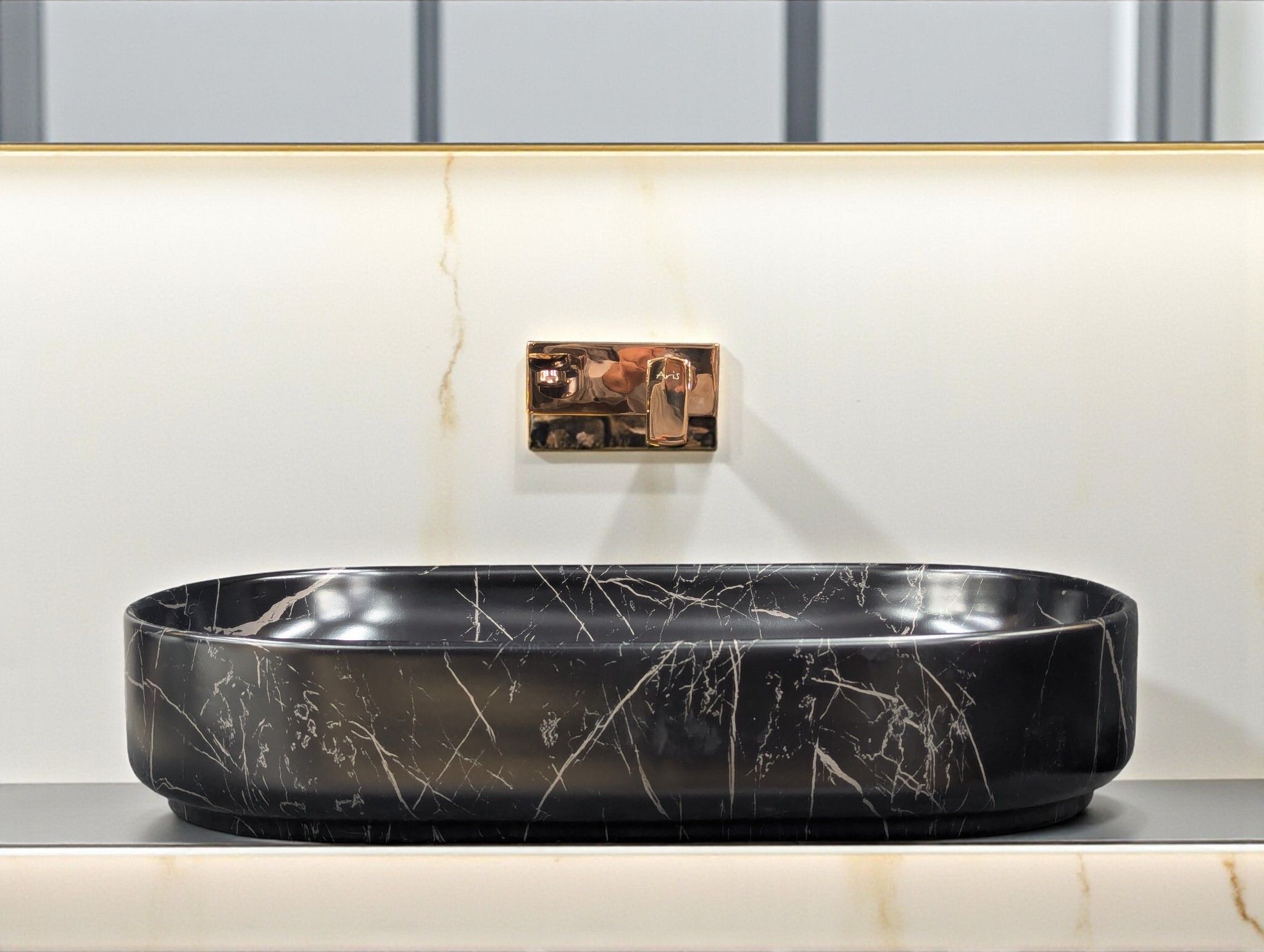 Premium Quality Designer Ceramic Wash basin (M-14x28-1078-Glossy-Finish) (14x28x5)(M-1025-Rose-Gold-Matt) Table Top Basin-image-9