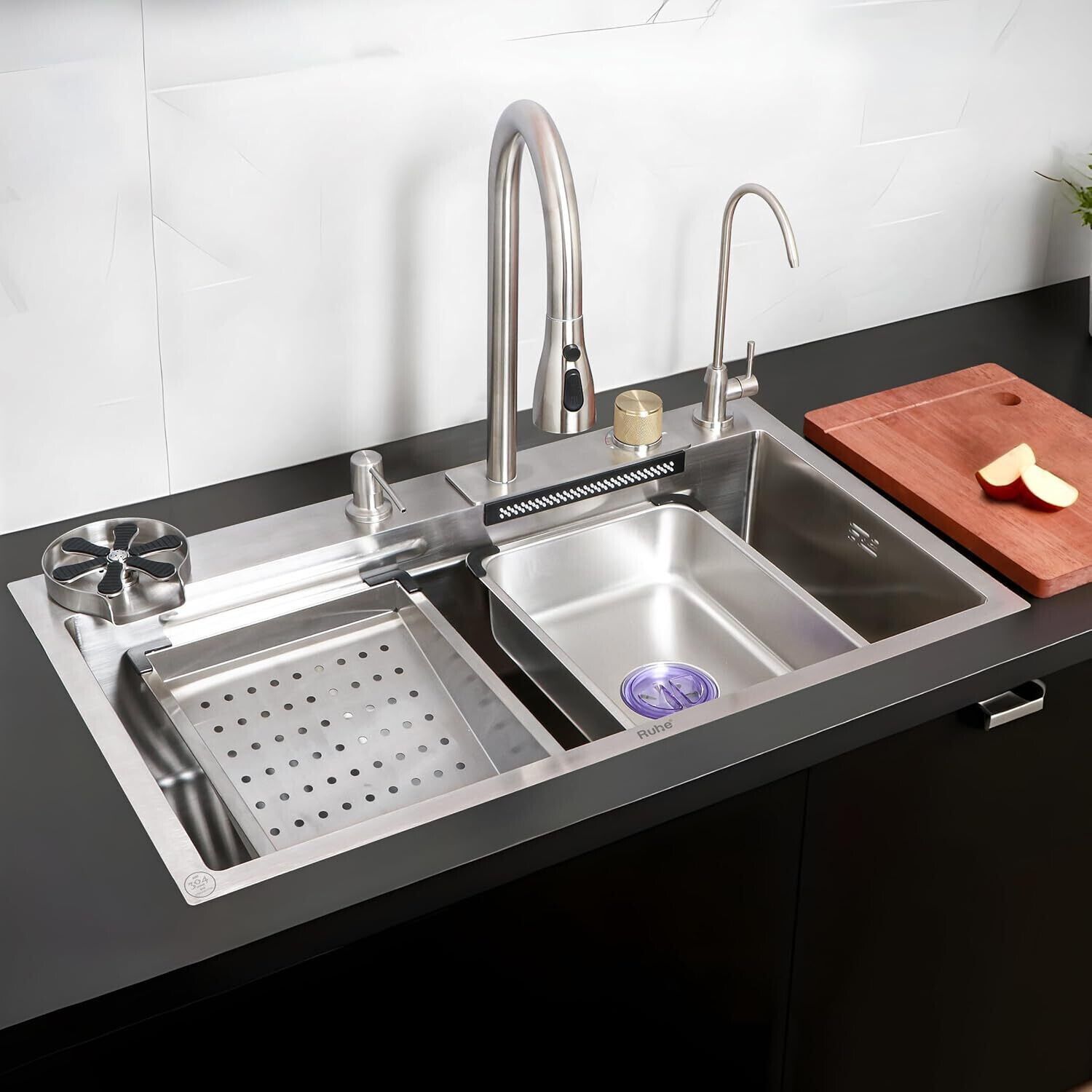 Nano Kitchen Sink 304-Grade Single Bowl (30x18x9 Inches) with Integrated Waterfall & Pull Out Faucet Vessel Sink-image-0