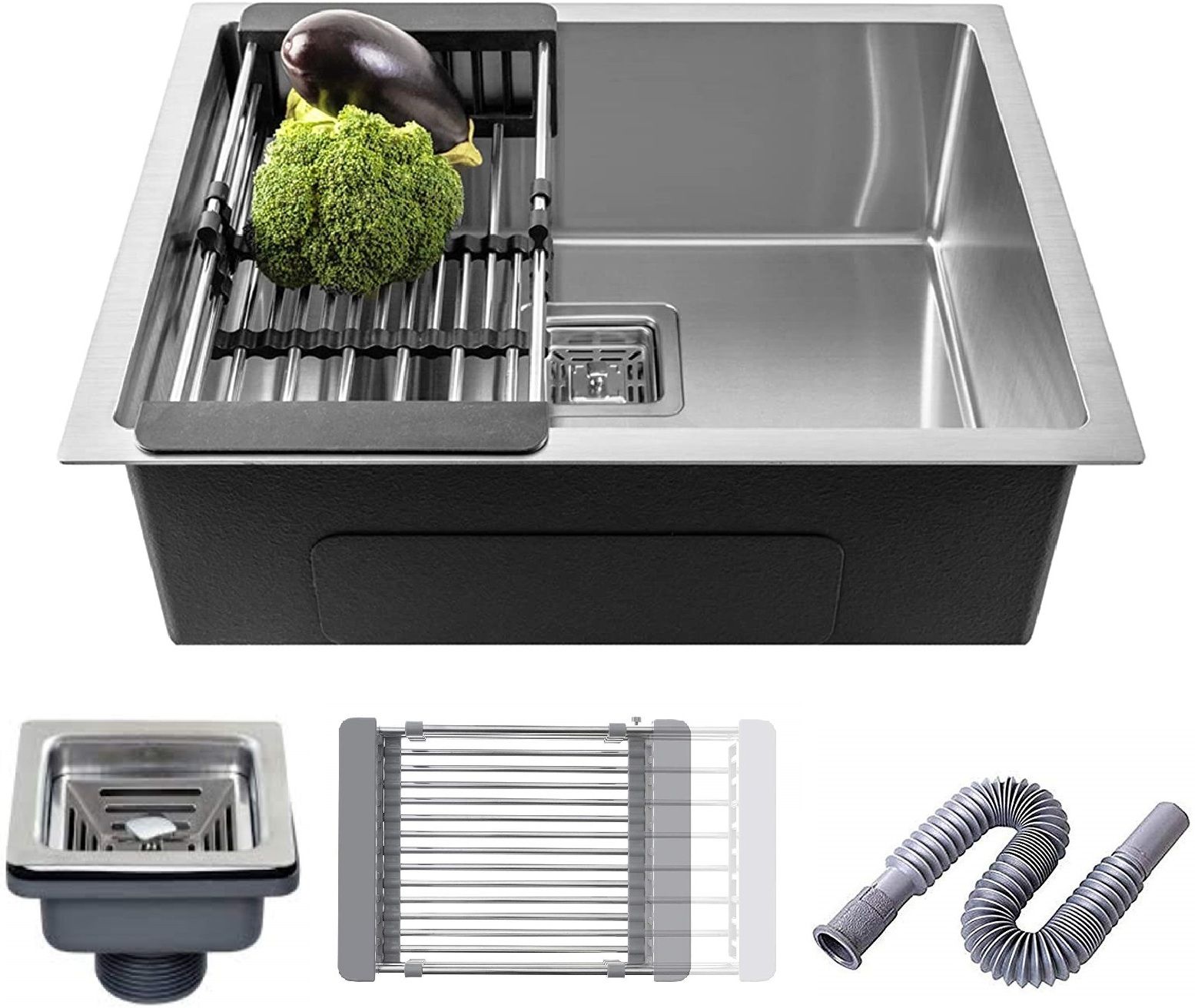 sarcoft Handmade Kitchen Sink 24 X 18 X 10 Single Bowl Sound Proof Stainless Steel Matt Finish Undermount Stainless Steel Kitchen Sink Single Bowl Heavy Duty_06 Vessel Sink-picture-17