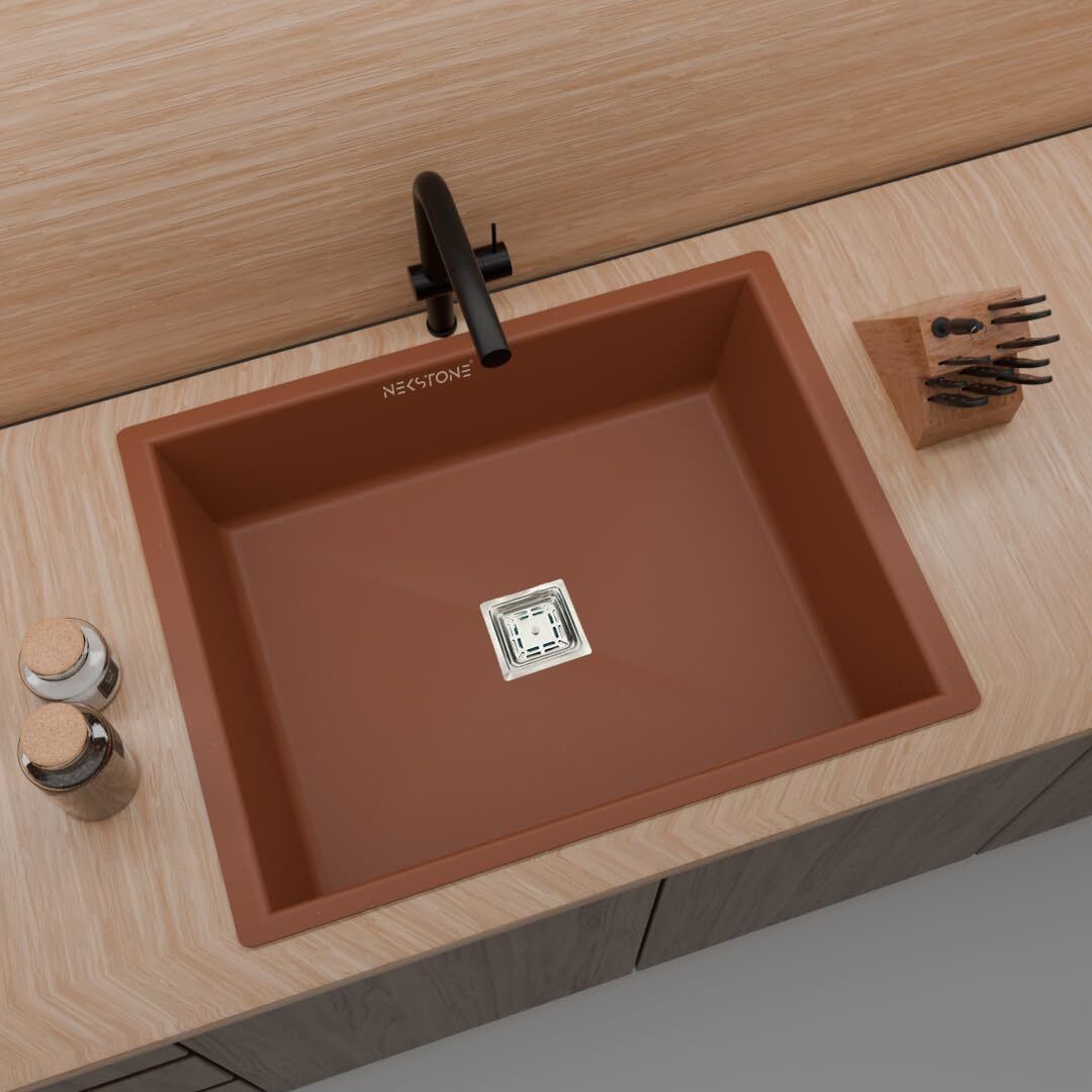 Quartz Single Bowl 24*18*10 inch|With Sink Coupling Waste Pipe Black Table Top Basin-image-13