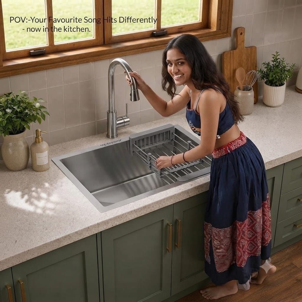 valenza PREMIUM 24"x18"x10" Stainless Steel Kitchen Sink with Vegetable Washing Basket SINGLE BOWL HANDMADE Kitchen Sink, Satin Finish Vessel Sink Silver Vessel Sink-picture-11