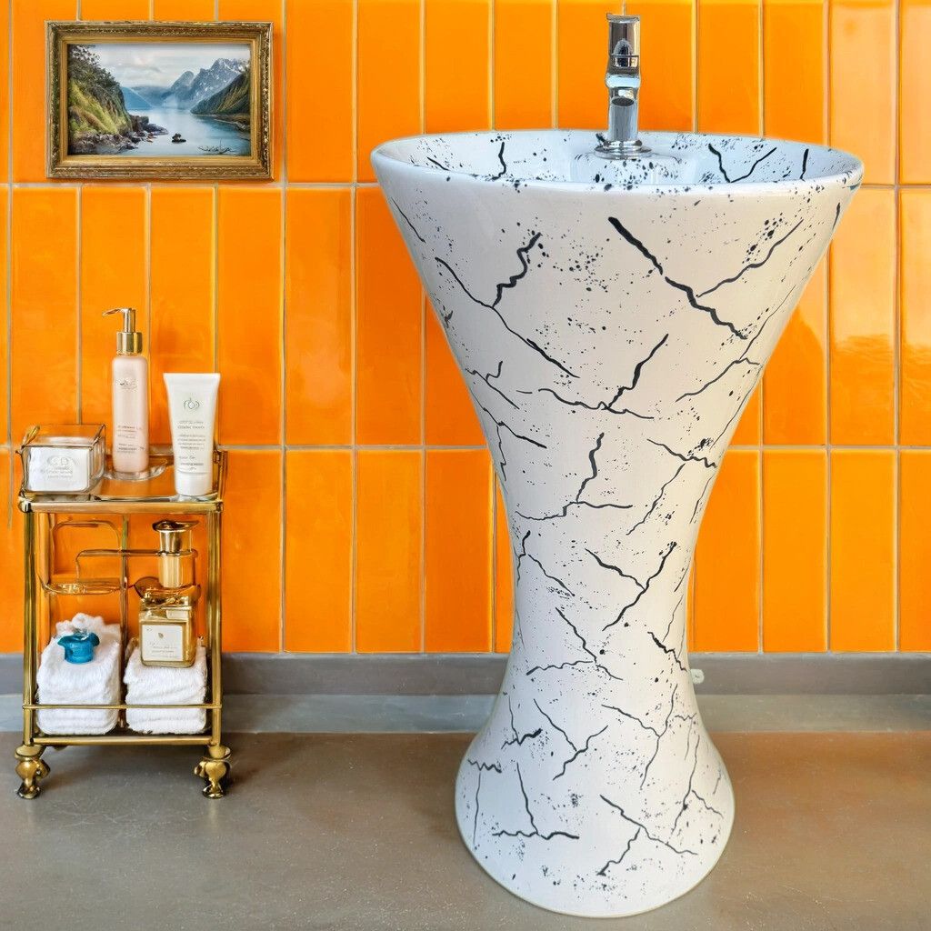 Pedestal Wash Basin – WhiteGreyFigure – 32 Inch Height – Glossy Finish Wash basin|pedestal basin|pedestal wash basin|basin| Pedestal Basin-image-1