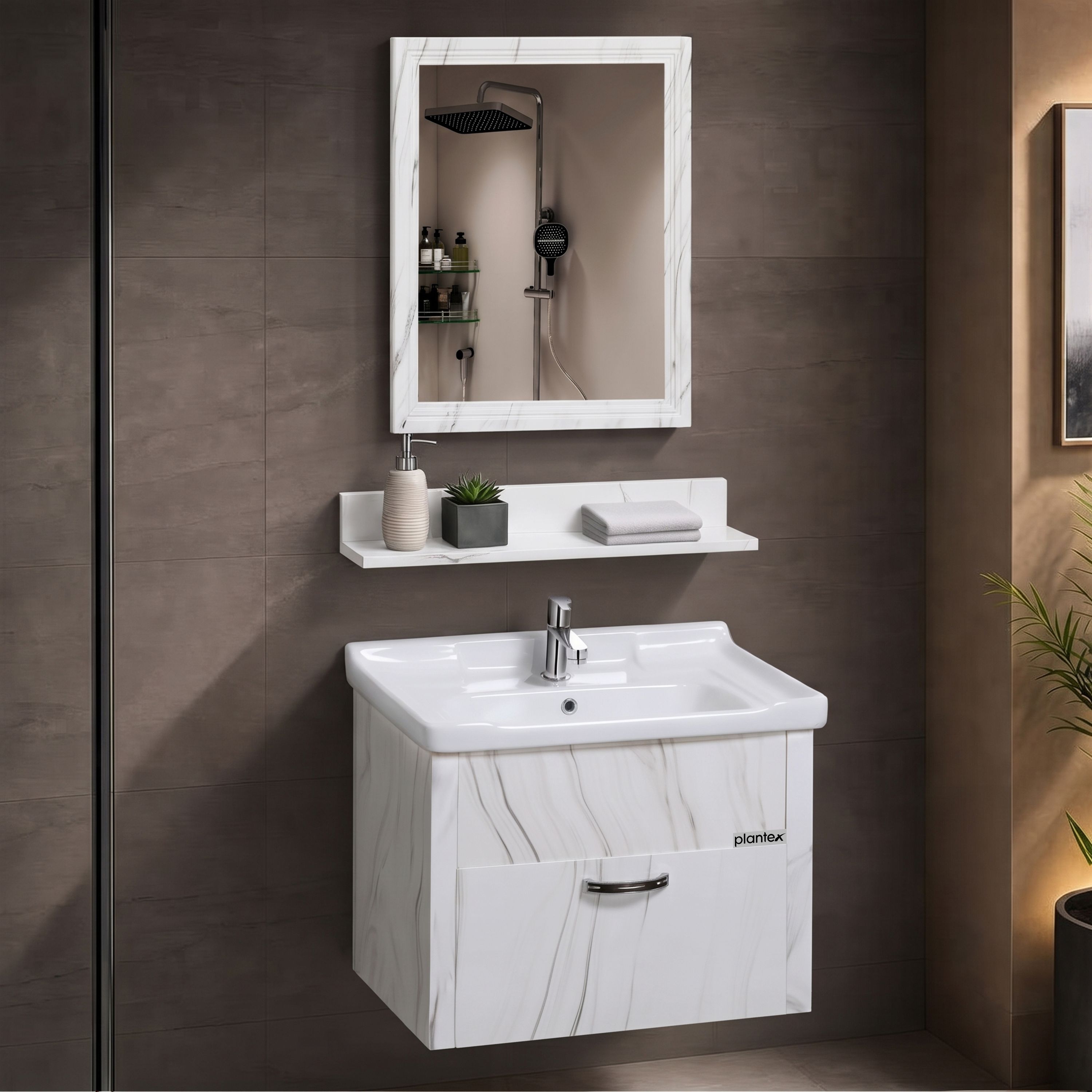 plantex Unbreakable Wash Basin with Cabinet Full Set/Vanity/Bathroom Vanity with Mirror Wall Hung Basin-picture-12