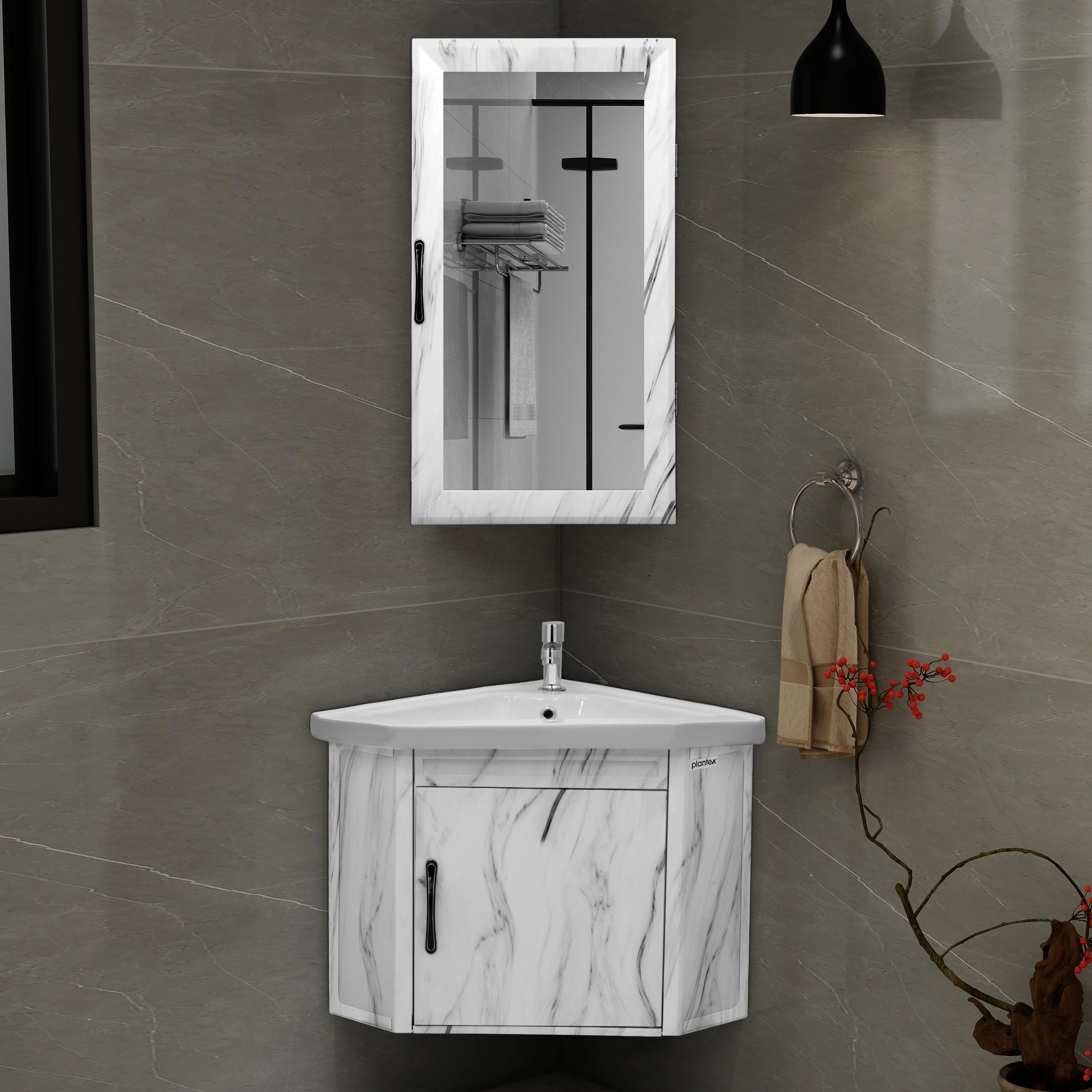 Bathroom Vanity Set with Basin/Mirror with Ceramic Wash Basin/Shelf Cabinet for Bathroom Organizer - (APS-484) Wall Hung Basin-image-30