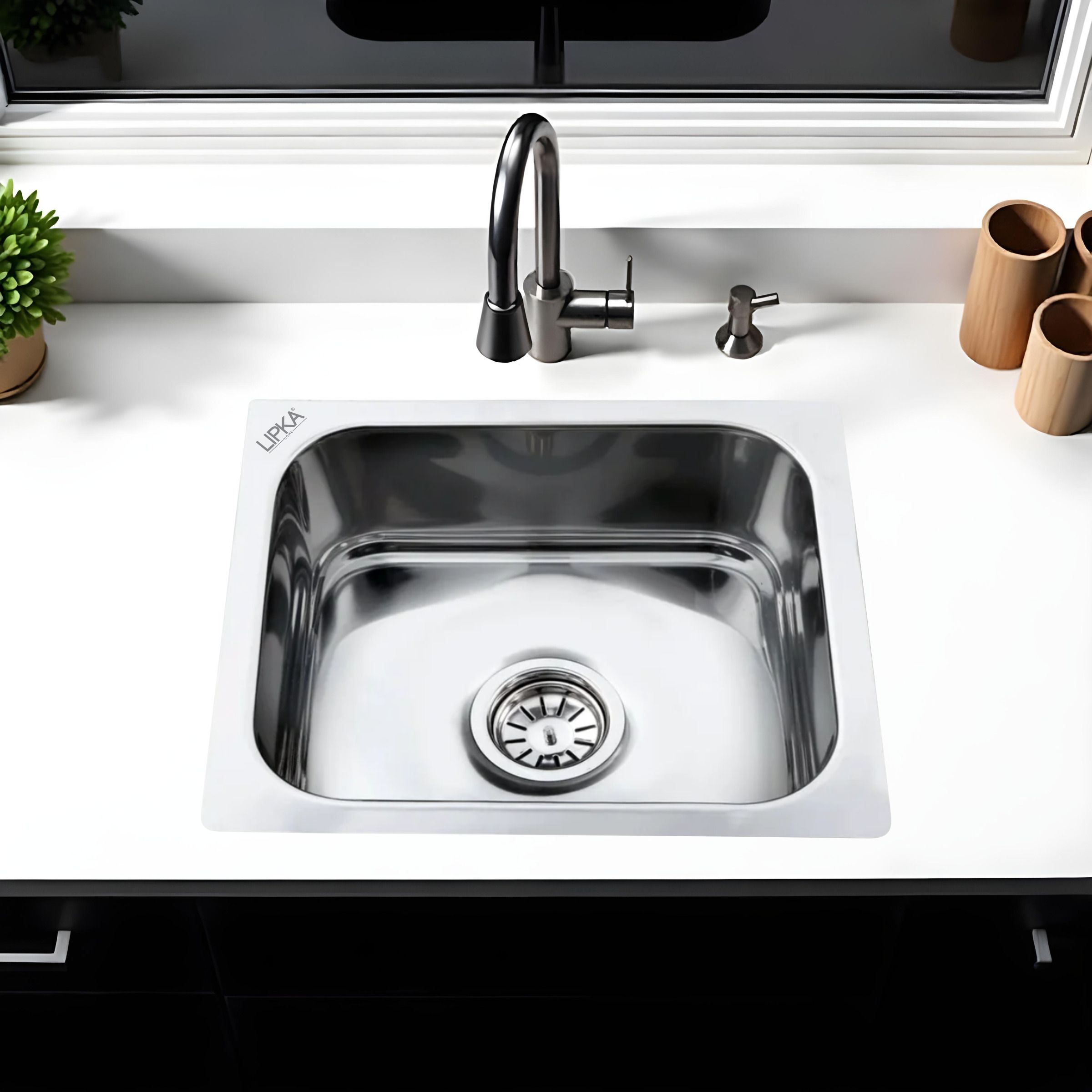 lipka 18x16x8 Premium Stainless Steel – Square Single Bowl Kitchen Sink | 16x18x8 Inches Kitchen Sink Vessel Sink-picture-45