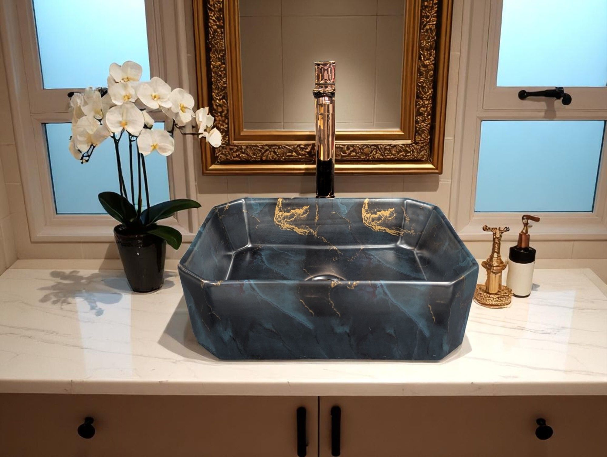 Branded Ceramic Washbasin With Waste Coupling & Pipe Set (12x16x5)(M-1078) Table Top Basin-image-5