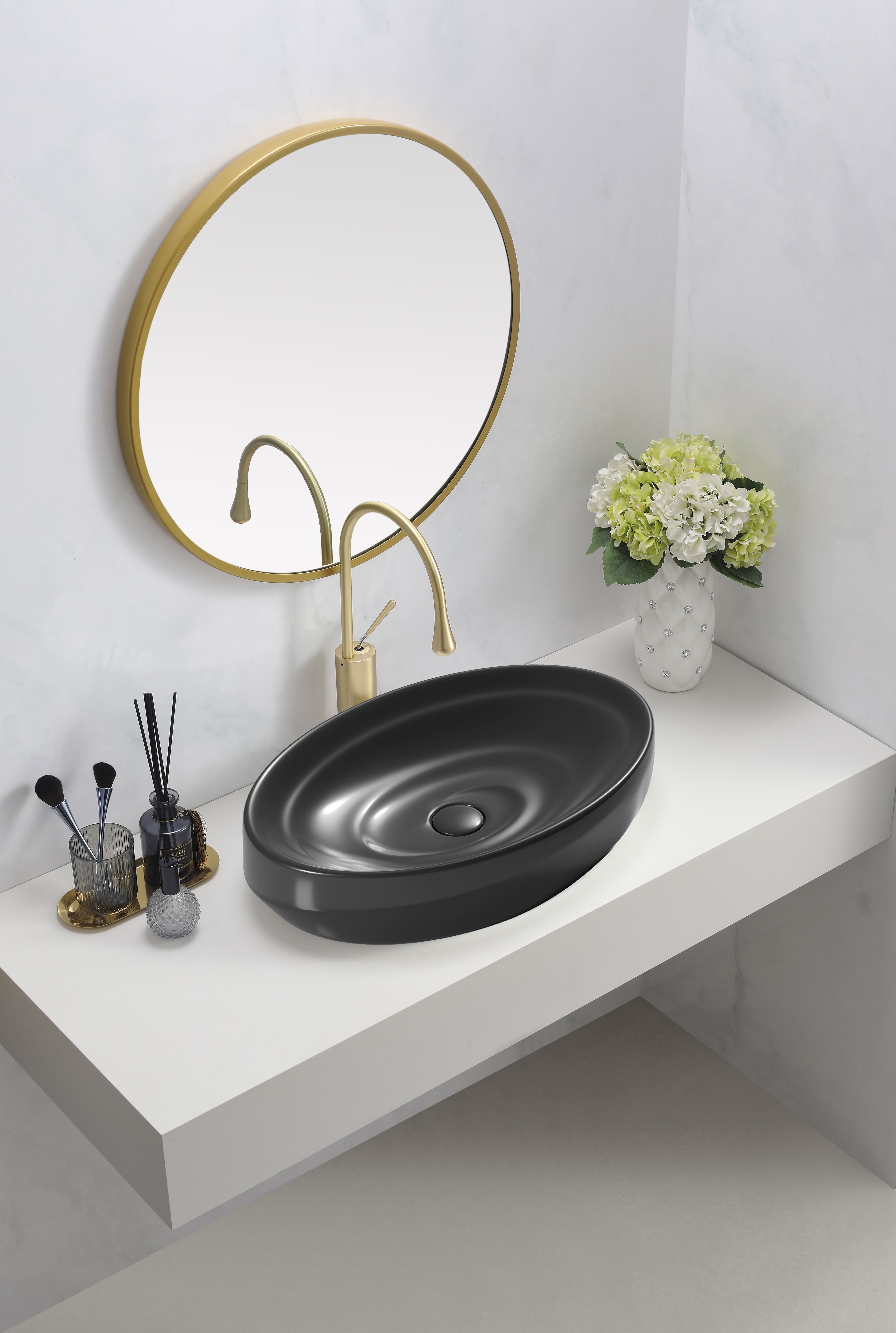 uniwell Premium Oval Ceramic Counter Top Bathroom Basin | Designer Matte Vanity Bowl | US-1049-B Table Top Basin-picture-38
