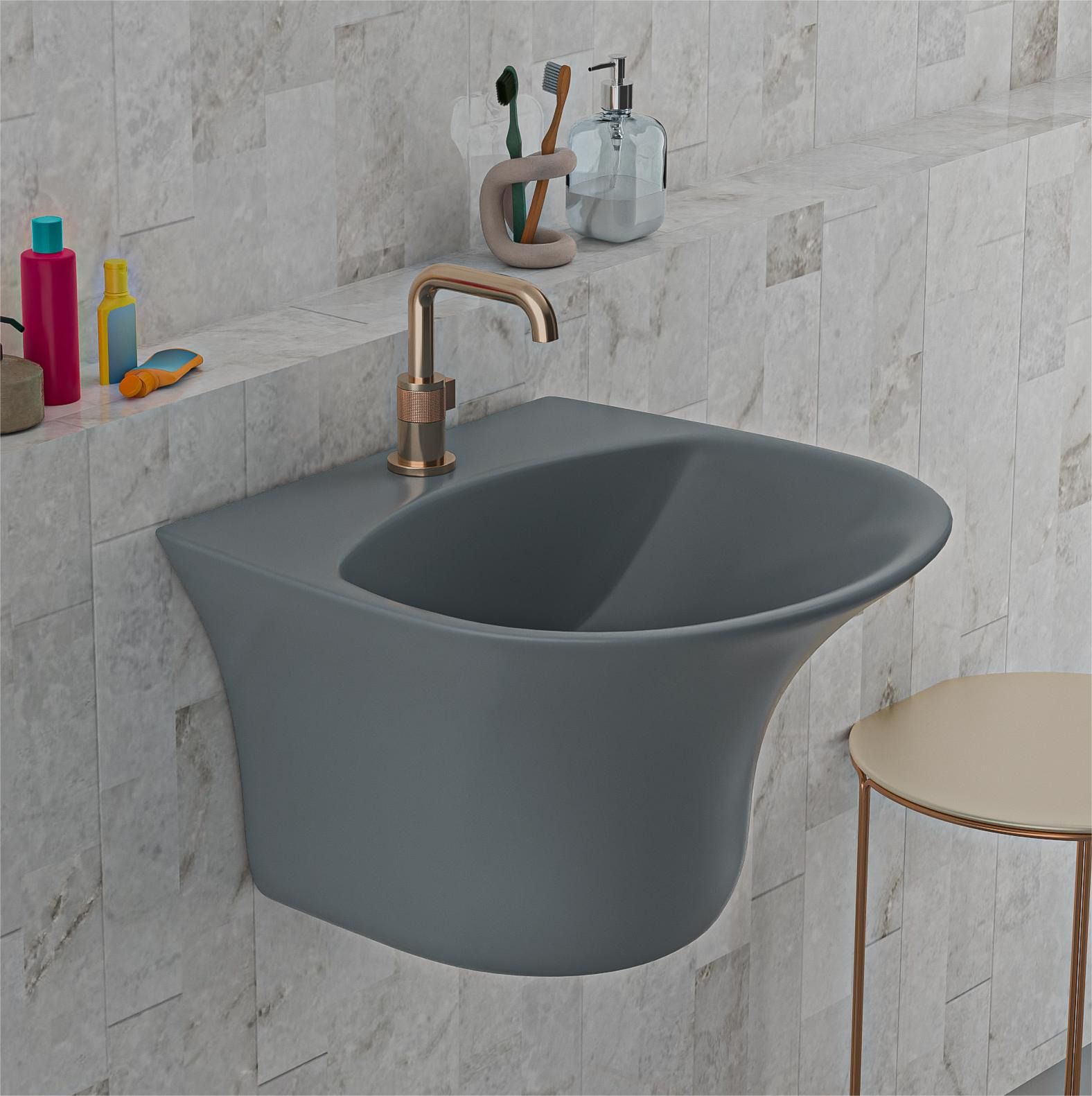 Lavasa Ceramic Wall Hung Wash Basin for Bathroom/Living Room/Any Space SYON146 Wall Hung Basin-image-3