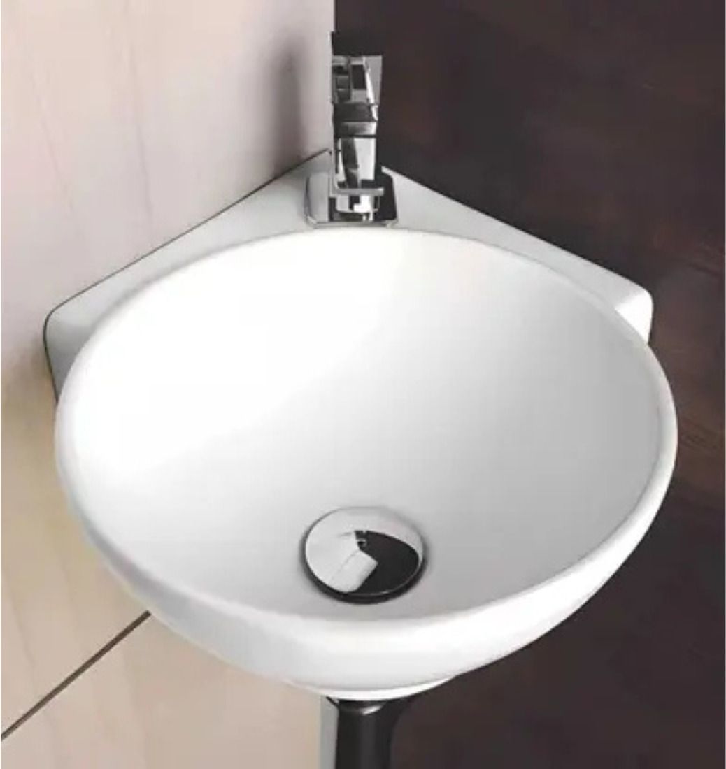 Premium Ceramic Corner Basin| Compact Space-Saving Design | Glossy White Finish (18x13x5) Table Top Basin-image-4