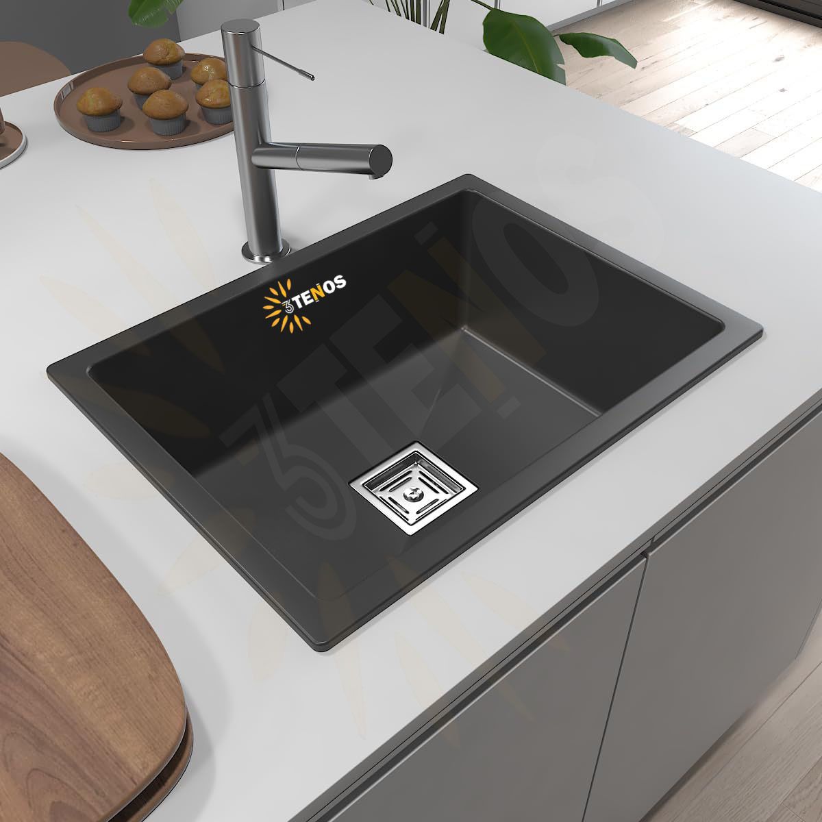For modern Kitchen Modular Perfect Size 24*18*9 inch Premium Black Granite Quartz Kitchen sink Single Bowl with 9" Deep Flush Mount Counter Top-image-25