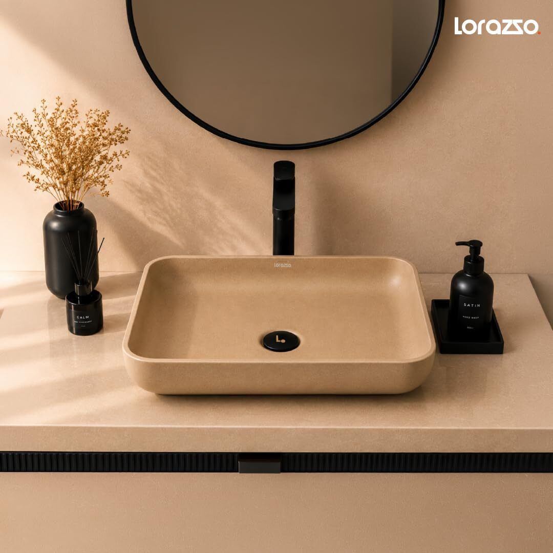Concrete Fossil (Beige) - Table Top Wash Basin (Rectangle) Concrete Fossil Beige Rectangle Table Top Wash Basin Table Top Basin-image-35