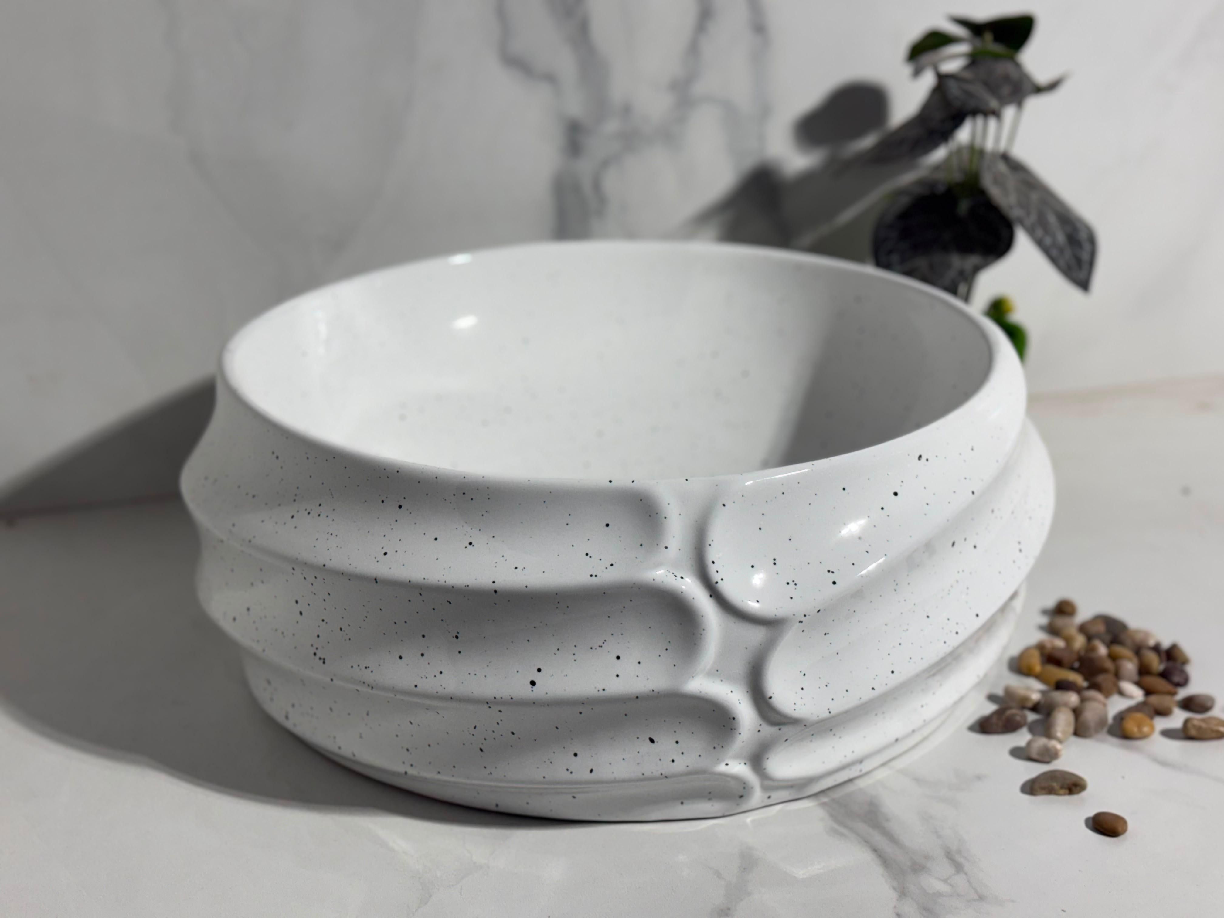 MIST_25 PREMIUM GLOSSY WHITE ROUND WASH BASIN WITH BLACK SPOT DESIGN Table Top Basin-image-2
