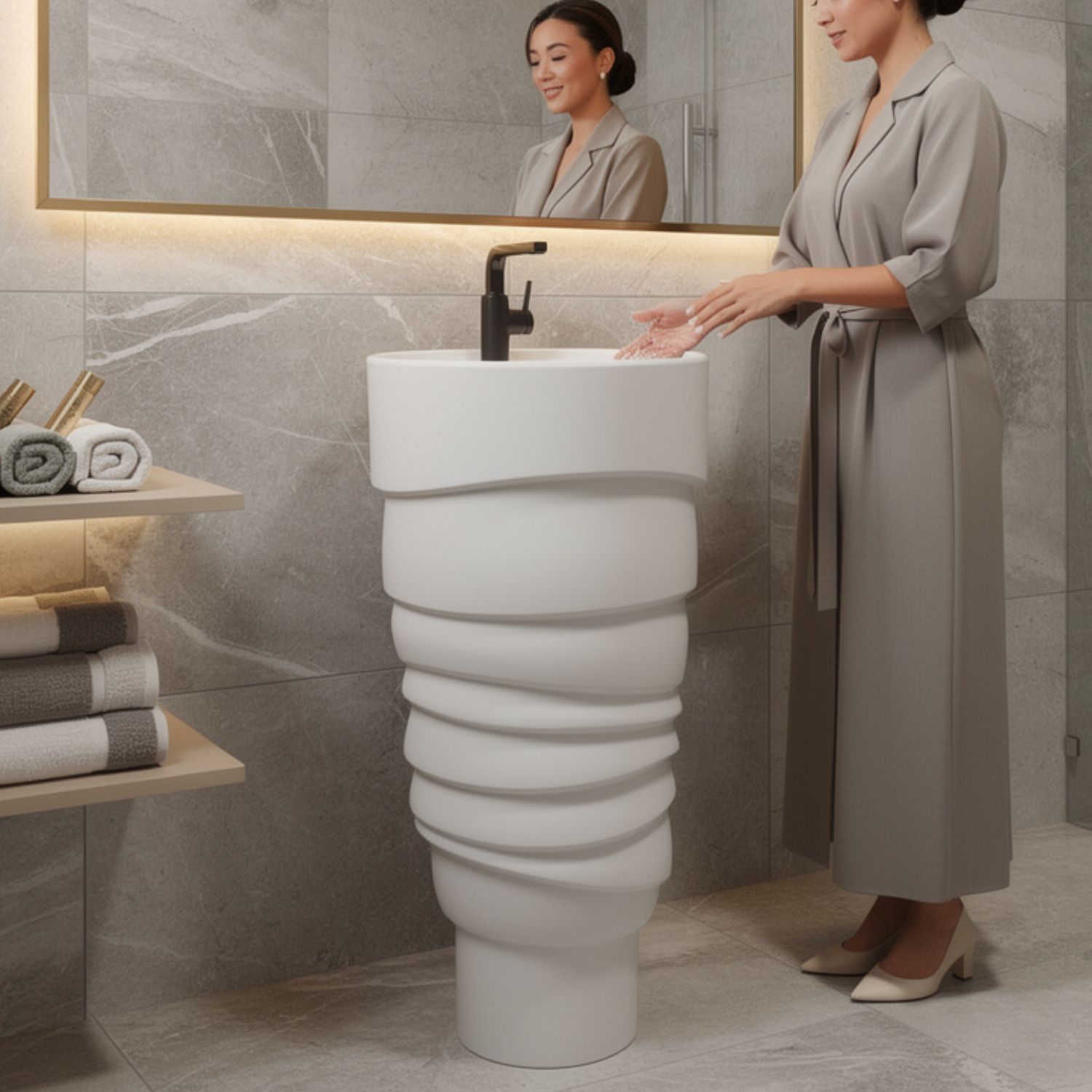 well set Luxury Ceramic One Piece Pedestal Wash Basin | Premium Stand Wash Basin Square for Home Office Hotel | Pedestal Basin-picture-16