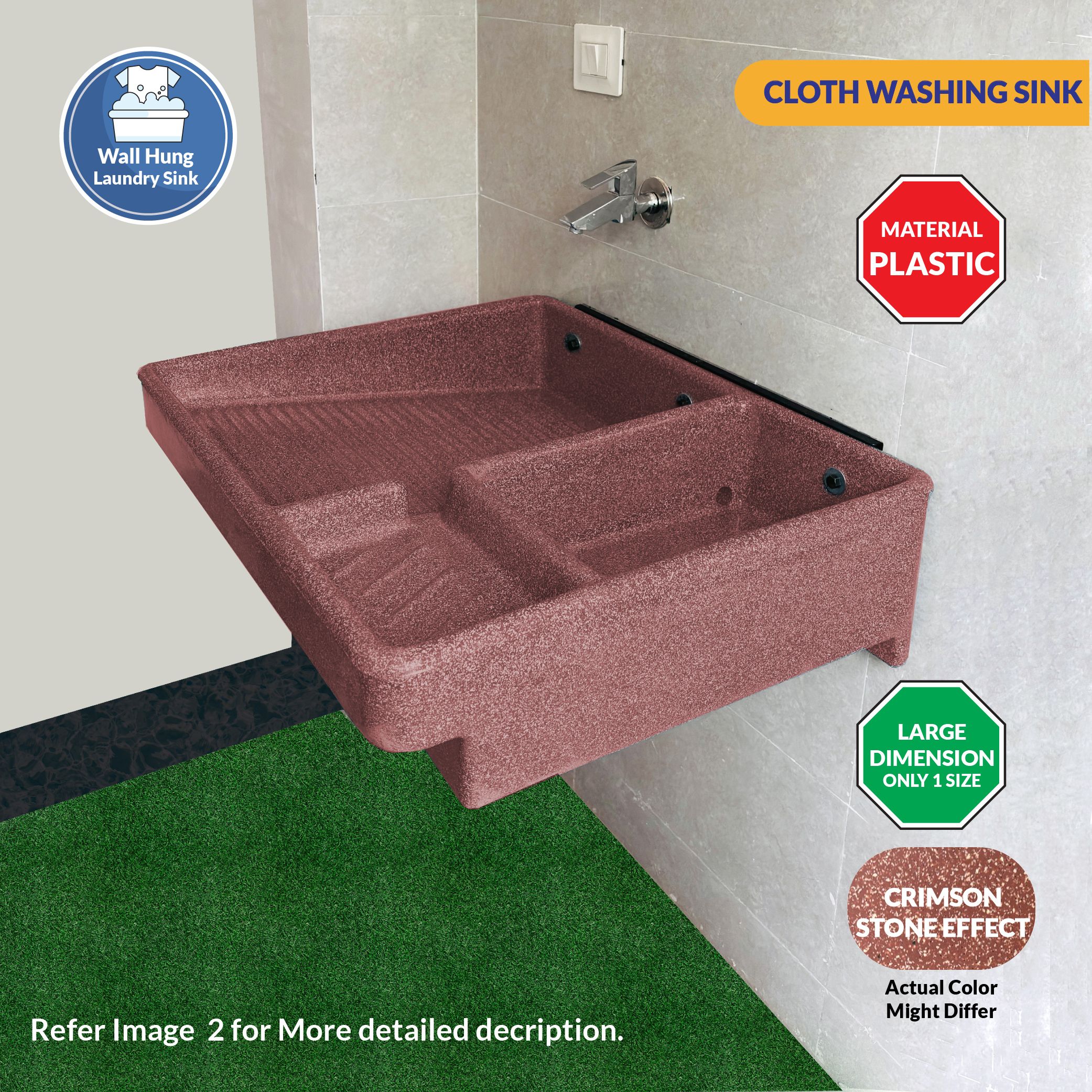 Easy Cloth Wash Sink | Crimson Red Effect | High Grade Plastic | Wall Hung Basin-image-43