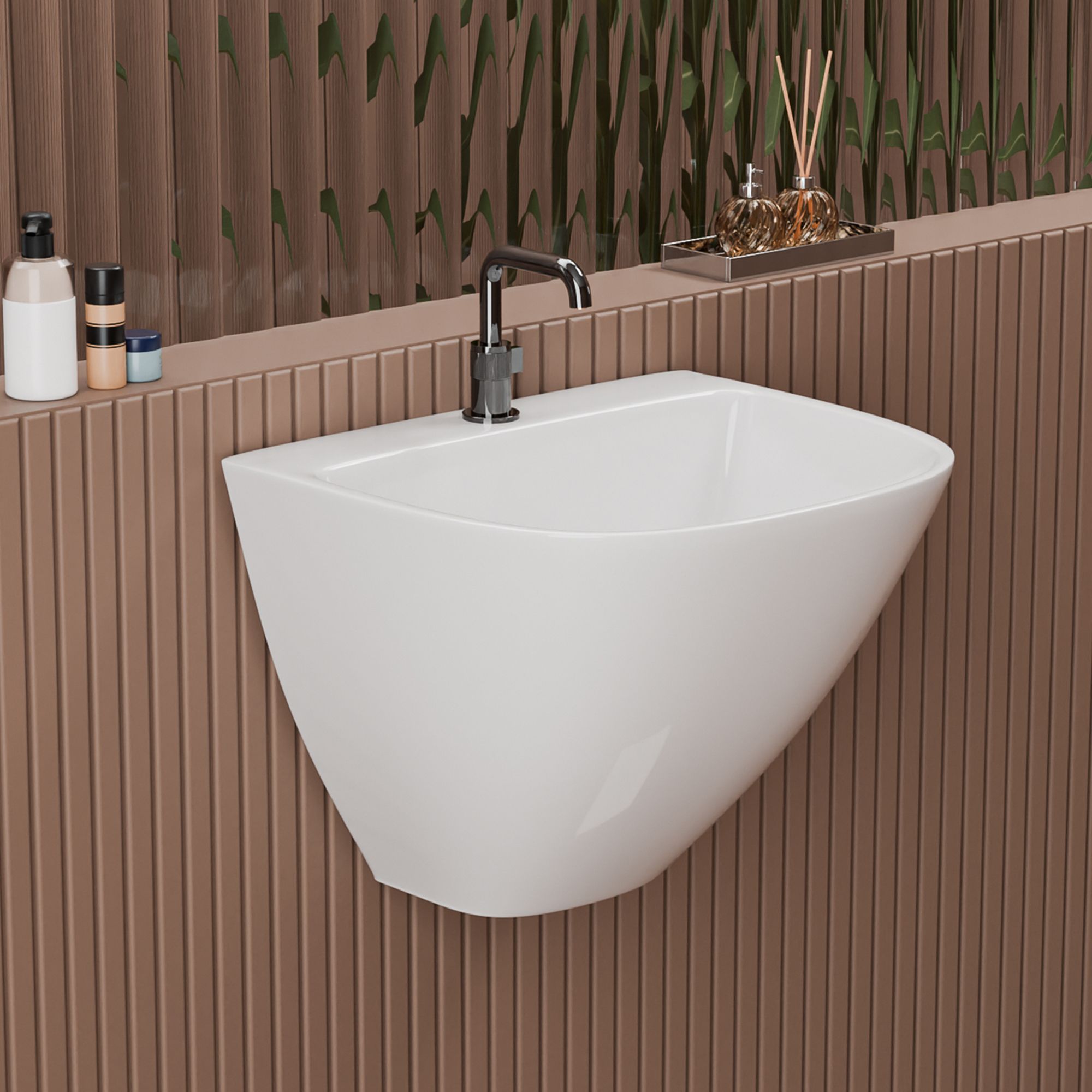 Premium Ceramic Wall Hung Wash Basin for Bathroom | Wall Mount Wash Basin (13.7 x 13 x 10.5 inch) Wall Hung Basin-image-35