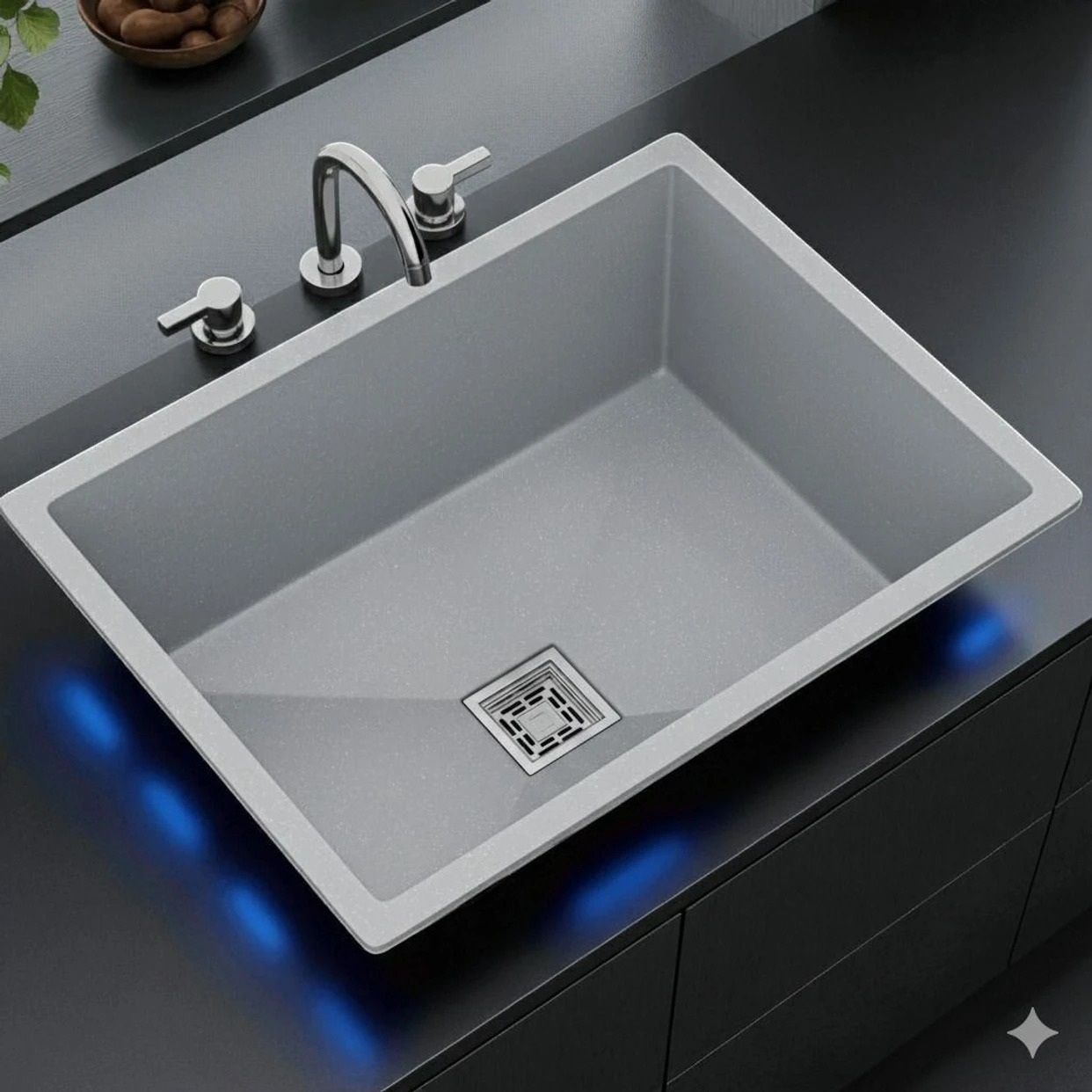 24x18x9 Quartz Kitchen Sink Single Bowl Smoke Gray Granite Sink for Kitchen Quartz Stain-Resistant, Heat-Resistant, Scratch-Resistant Vessel Sink-image-20