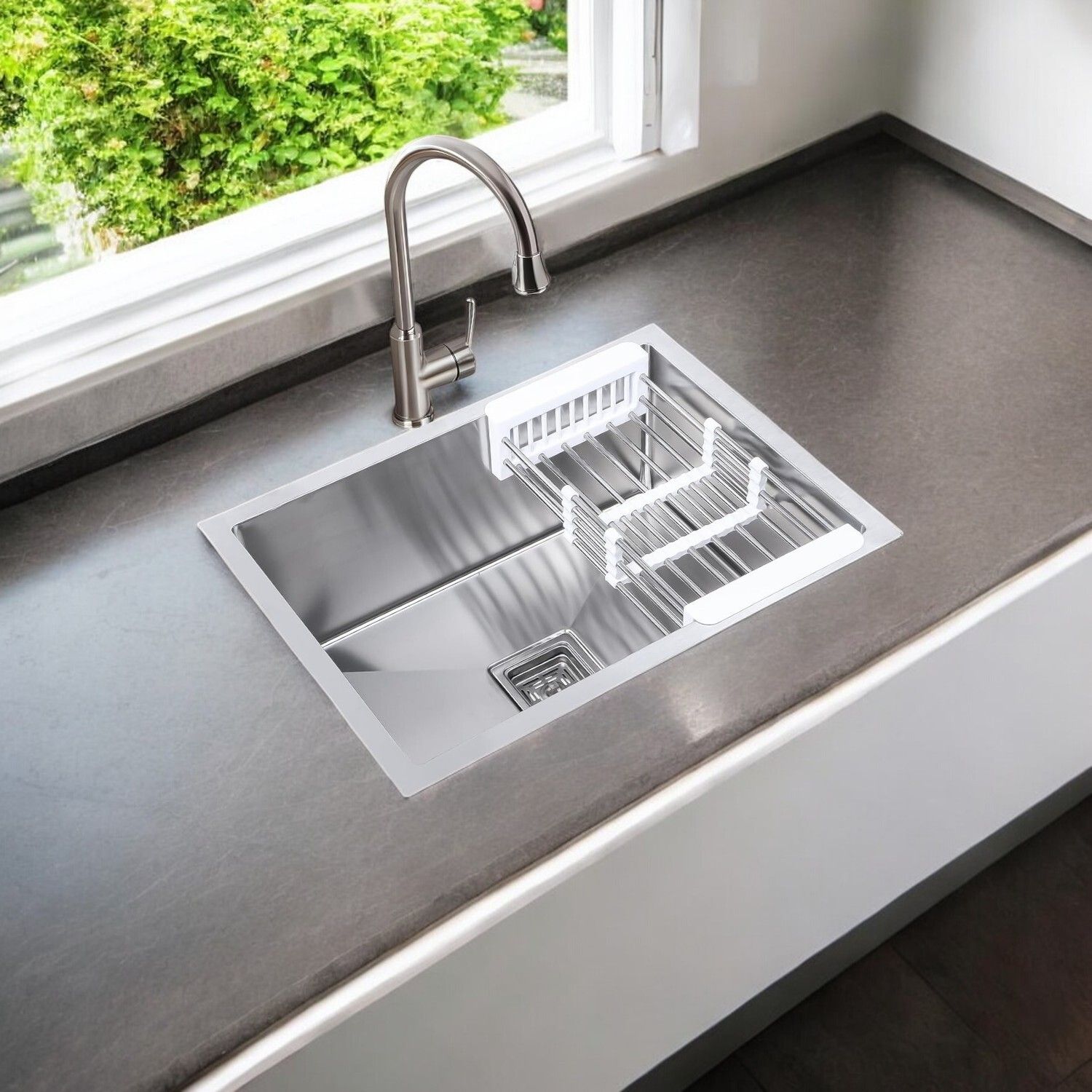 Kitchen Sink 21x18x10 Single Bowl, 21 Inch, SS304, 16-Gauge Stainless Steel Sink CHM2118H | HANDMADE SINK WITH FRUIT BASKET & PVC PIPE | PREMIUM QUALITY | Vessel Sink-image-27