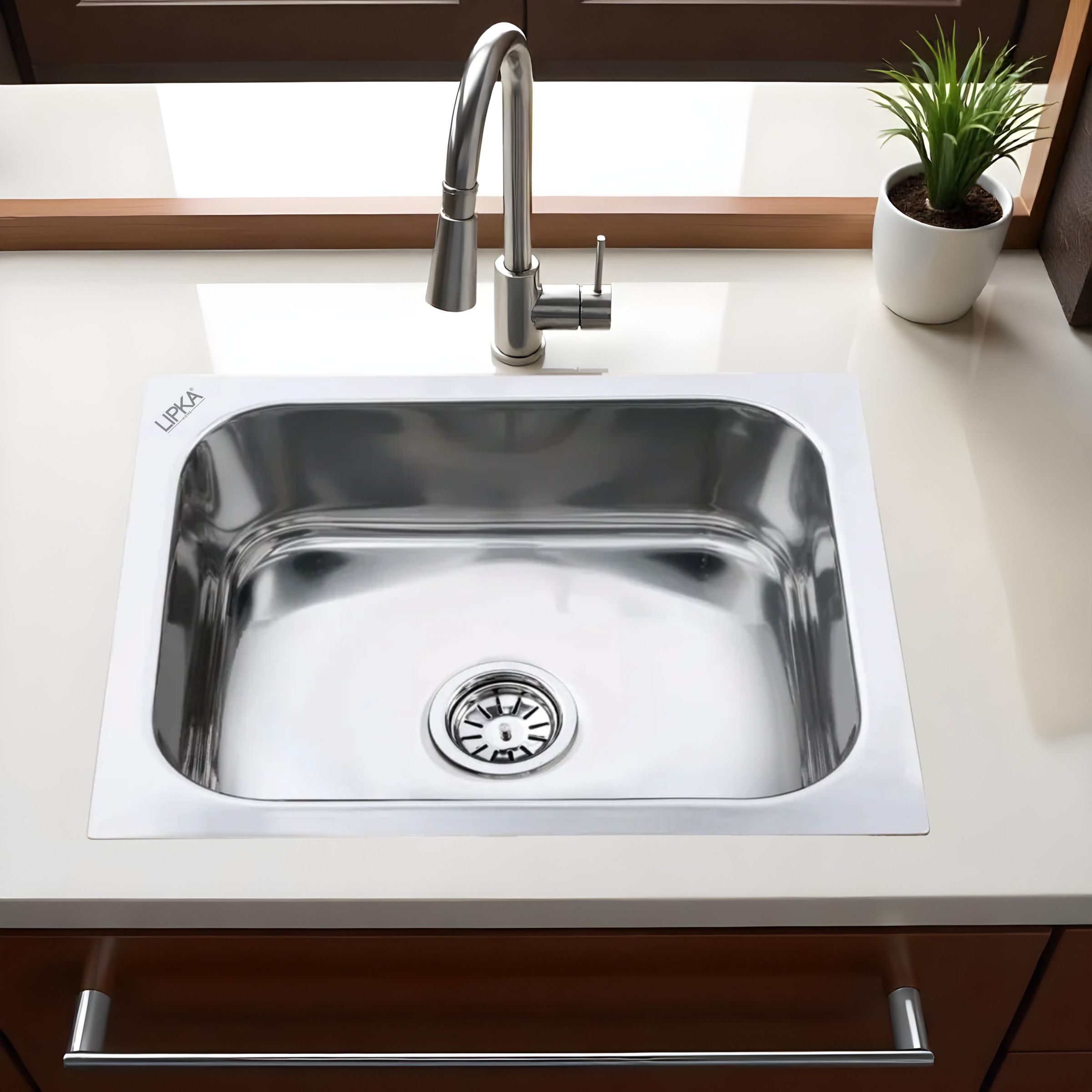 lipka 20"x17"x8" Premium 1mm Thick Stainless Steel Square Single Bowl Kitchen Sink | 20x17x8 Inches Kitchen Sink Vessel Sink-picture-44