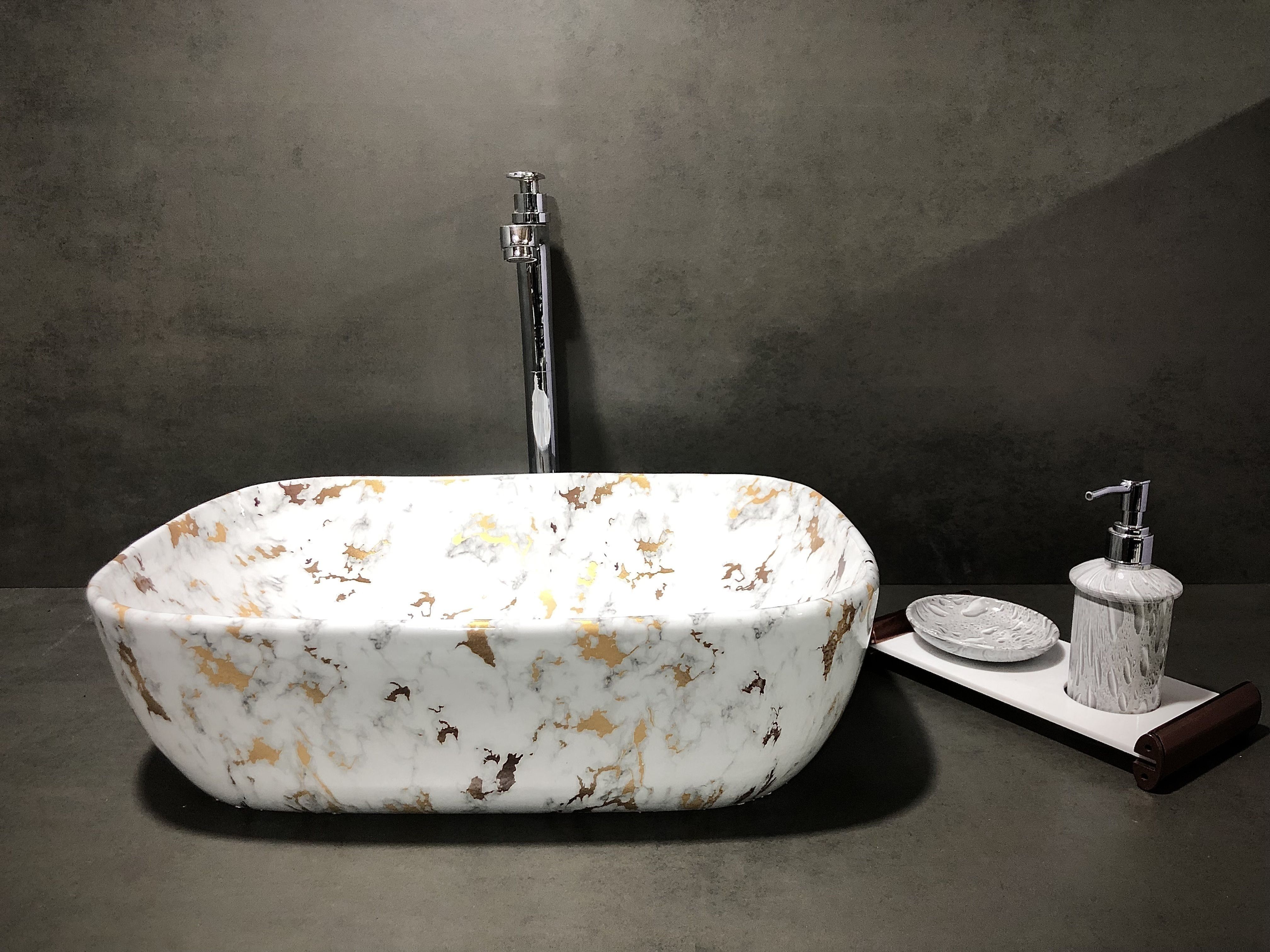 Premium Ceramic Wash Basin with Waste Pipe & Coupling Set Designer RJ-1001 GLOSSY Table Top Basin-image-37