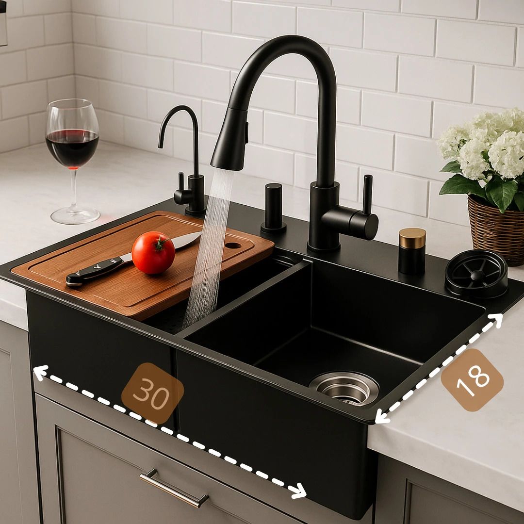 All in one Stylish Sink|RO Tap,Faucet,LED & Storage Tray|Nano-Coated|Touch Panel Multifunctional Waterfall Kitchen Sink 304 GRADE All in One 30x18 inch Vessel Sink-image-35