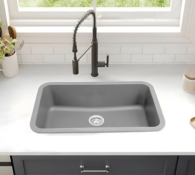 4view Single Bowl Granite Quartz Kitchen Sink / 24x18x9 Inch Scratch & Stain Resistant / Natural Stone Look / With Waste Pipe & Coupling Under Counter Basin-picture-11