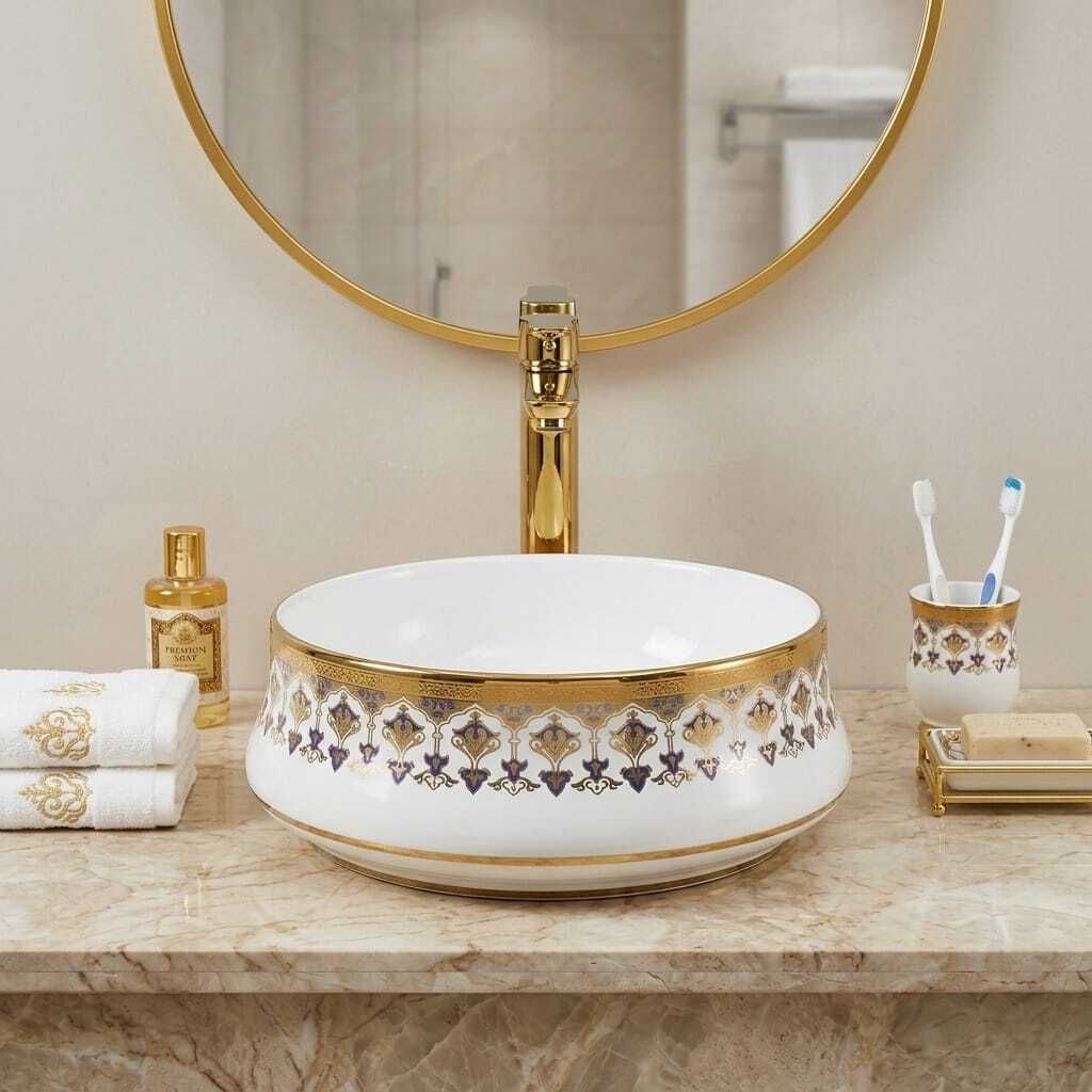 uniwell Premium Round Ceramic Counter Top Bathroom Basin | Designer Glossy Vanity Bowl | US-1008-B Table Top Basin-picture-29
