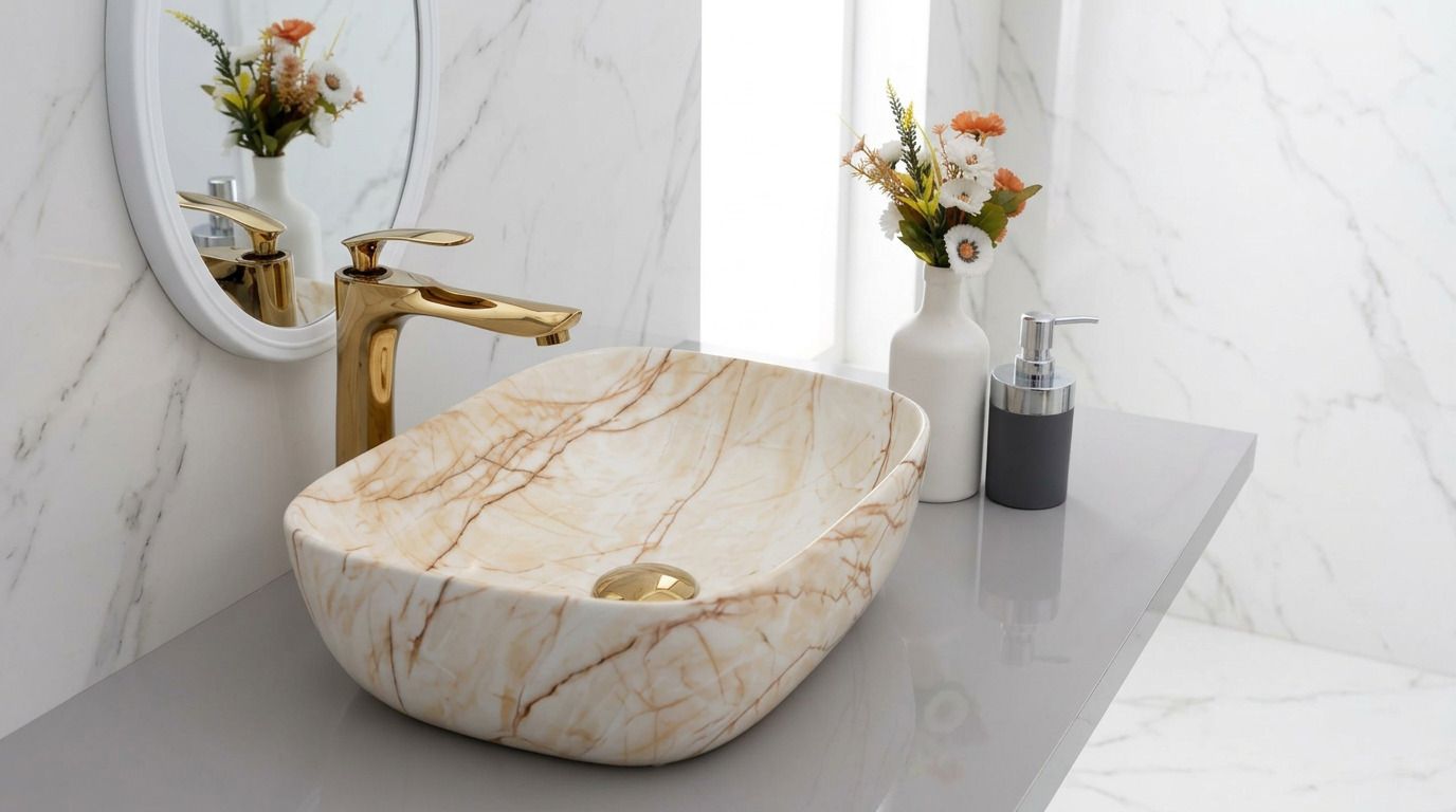 Premium Ceramic Glossy Finish Table Top Wash Basin (18x13x5 INCH) WASH BASIN-1022 Counter Top-image-14