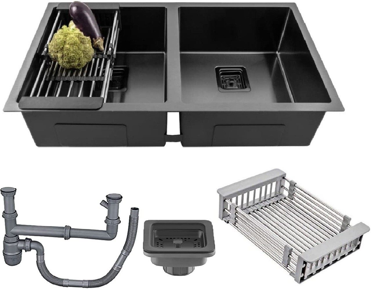 migsa HANDMADE KITCHEN SINK 37" X 18" X 10" INCH DOUBLE BOWL SOUND-PROOF MATT FINISH HANDMADE KITCHEN SINK 37" X 18" X 10" INCH DOUBLE BOWL SOUND-PROOF MATT FINISH Vessel Sink-picture-28