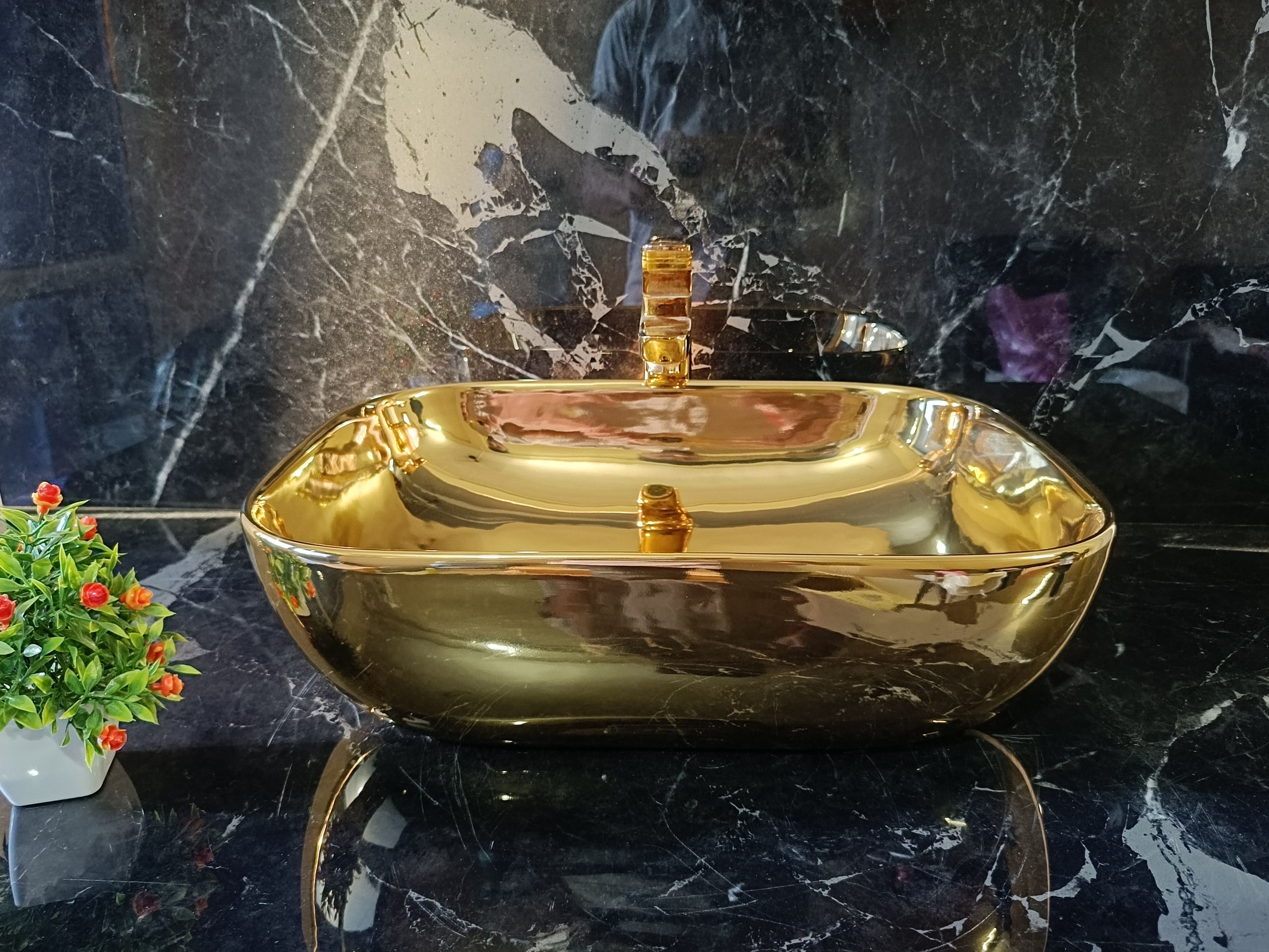 Premium Designer Table Top Ceramic Wash Basin Gold(45x33x13.5Cm)STYLISH BATHROOM 2306 GOLDEN WASH BASIN Table Top Basin-image-7