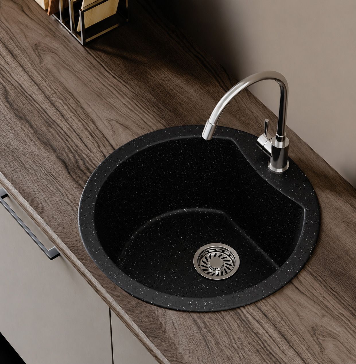dinora Quartz Round Single Bowl 18x18 Inches Kitchen Sink CHARCOAL BLACK Quartz Round Single Bowl 18x18 Inches Kitchen Sink CHARCOAL BLACK Vessel Sink-picture-47