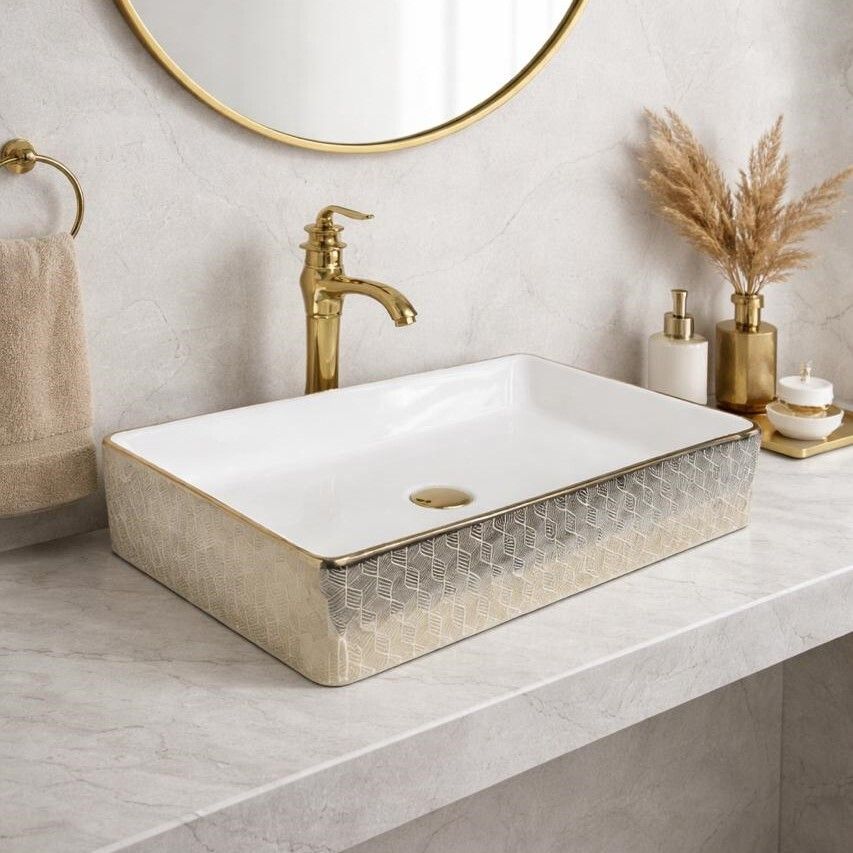 uniwell Premium Rectangle Ceramic Counter Top Bathroom Basin | Glossy Vanity Bowl | US-1004-F Table Top Basin-picture-45