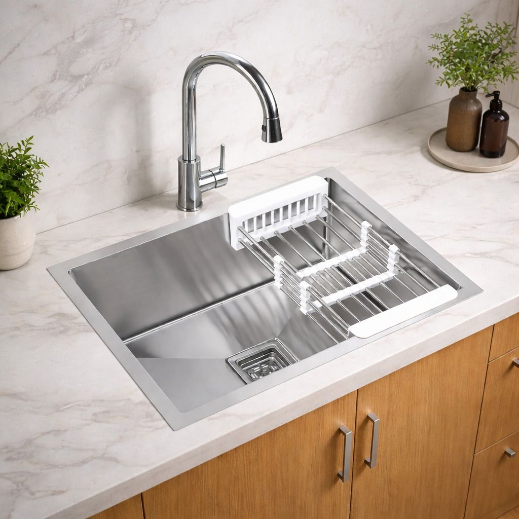 mtl Handmade Single Bowl Kitchen Sink 21x18x10 Inch with Vegetable Basket & set Steel Vessel Sink-picture-11