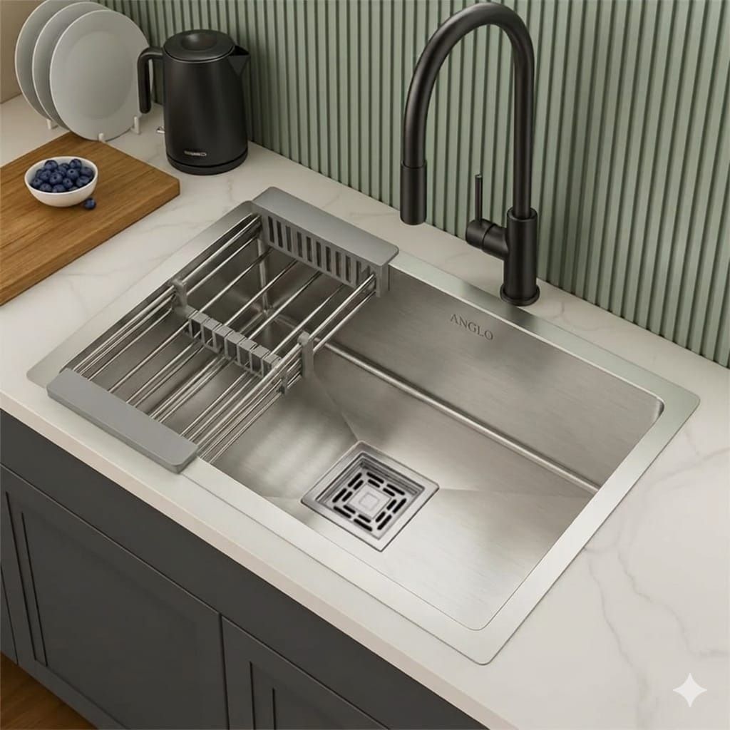 anglo 24X18X10 Undermount HeavyDuty SS 304 GRADE 24"x18"x10" SINGLE BOWL Satin Finish Counter Top-picture-32