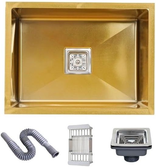 prestige 24" X 18" X 10" PREMIUM HANDMADE KITCHEN SINK GOLD SINGLE BOWL PREMIUM QUALITY HANDMADE SINK Vessel Sink-picture-3