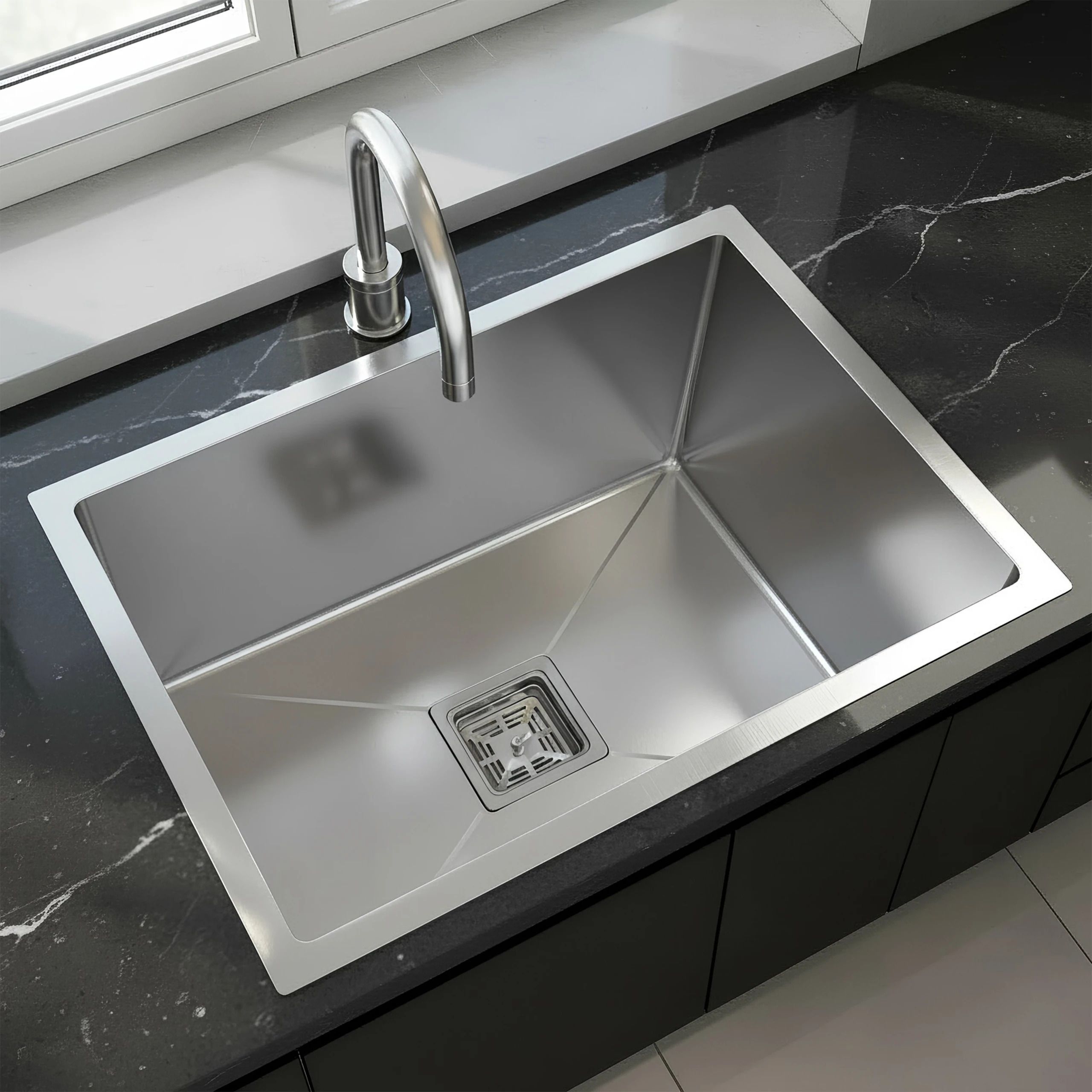 Single Bowl | 20" X 17" X 9" | Handmade Kitchen Sink | Sound Proof Single Bowl Stainless Steel Handmade Kitchen Sink With Drain Rack (20x17 Inches) Vessel Sink-image-48