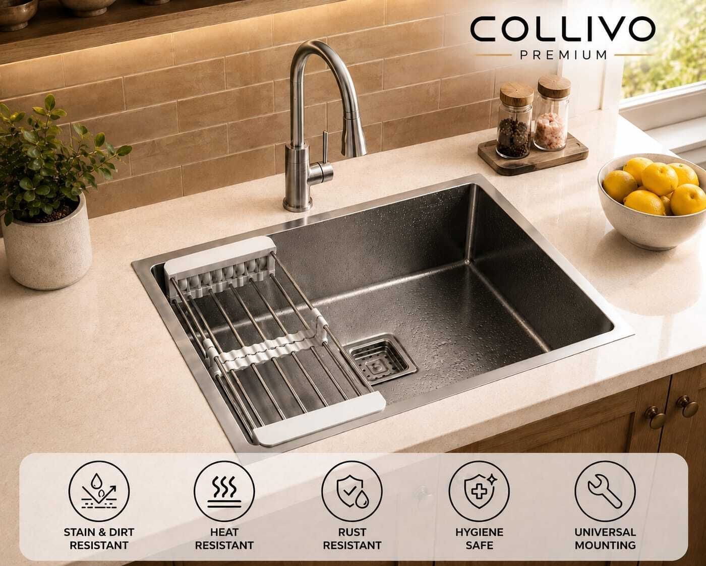 CROME METALLIC STEEL KITCHEN SINK 24*18*9 SS 304 GRADE SINGLE BOWL HANDMADE KITCHEN SINK CROME FINISH Vessel Sink-image-26