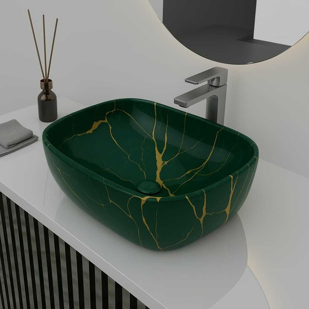 Luxurious Green Table Top Wash Basin Premium Quality (18x13x5 inch) glossy 154 green smart Table Top Basin-image-7