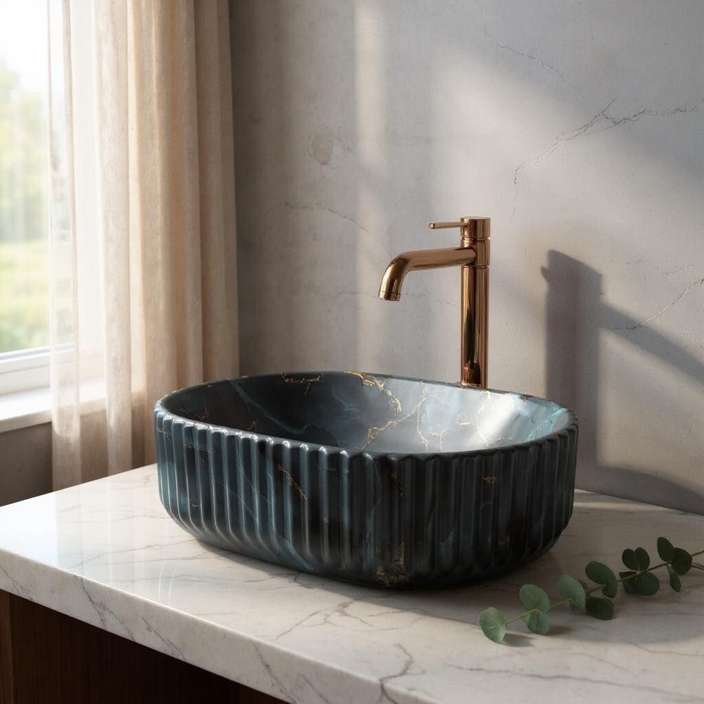 Premium Designer Ceramic Wash basin HR-Line(M78-Matt) with Waste pipe & Coupling (19.5x13x5)(M78-Matt) Table Top Basin-image-40